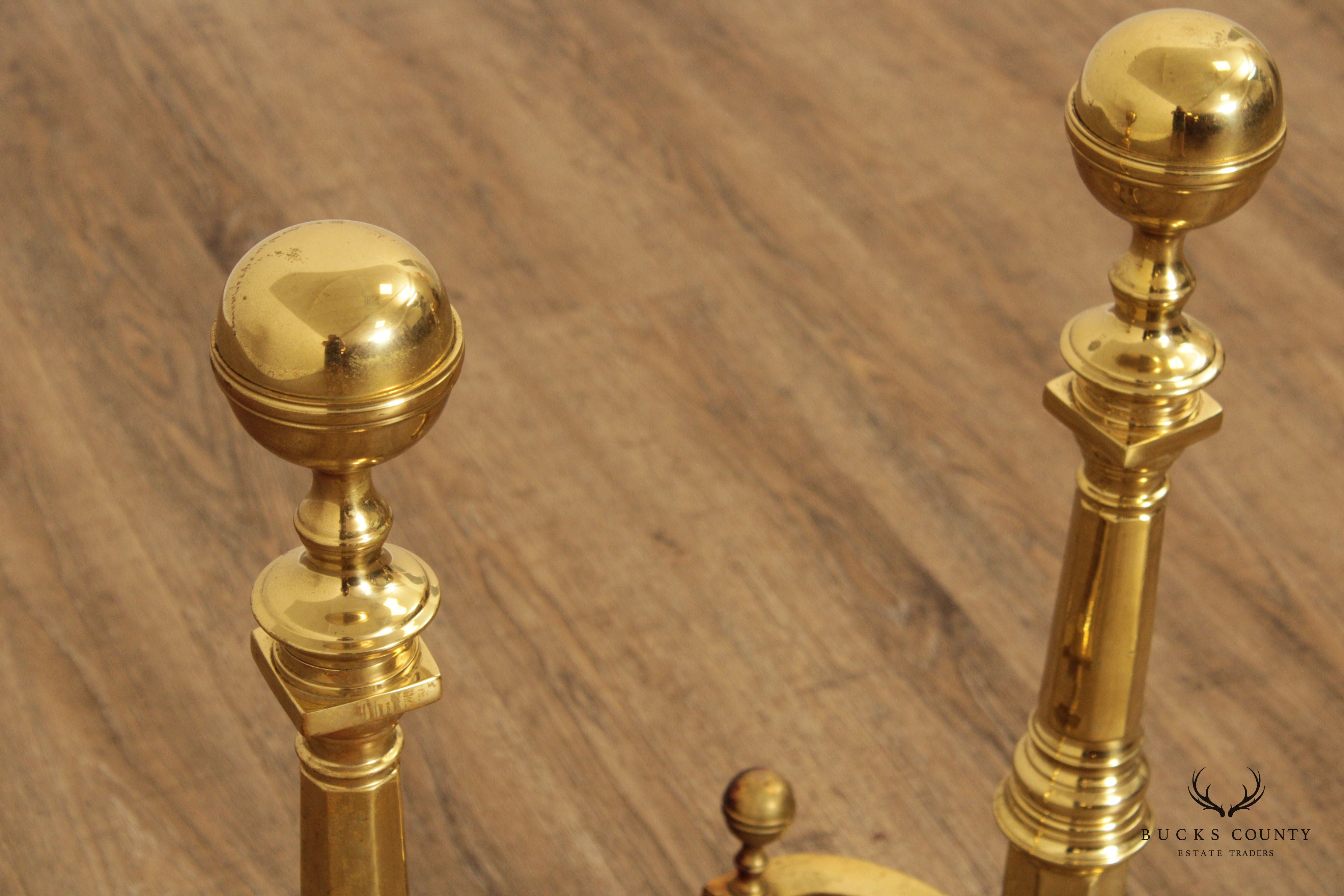 The Harvin Co. Pair of Brass Ball and Claw Foot Andirons