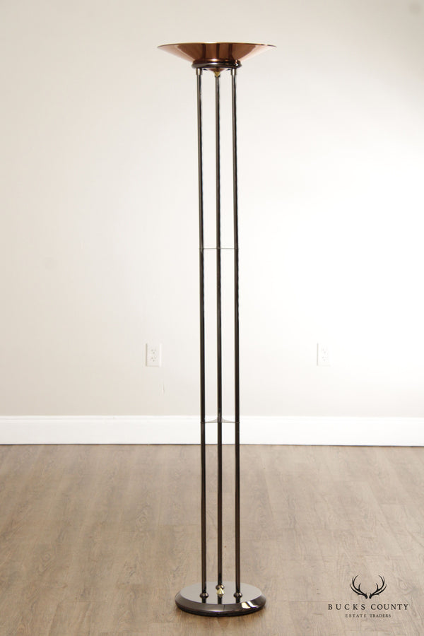 Post Modern Chromed Steel and Copper Torchiere Floor Lamp