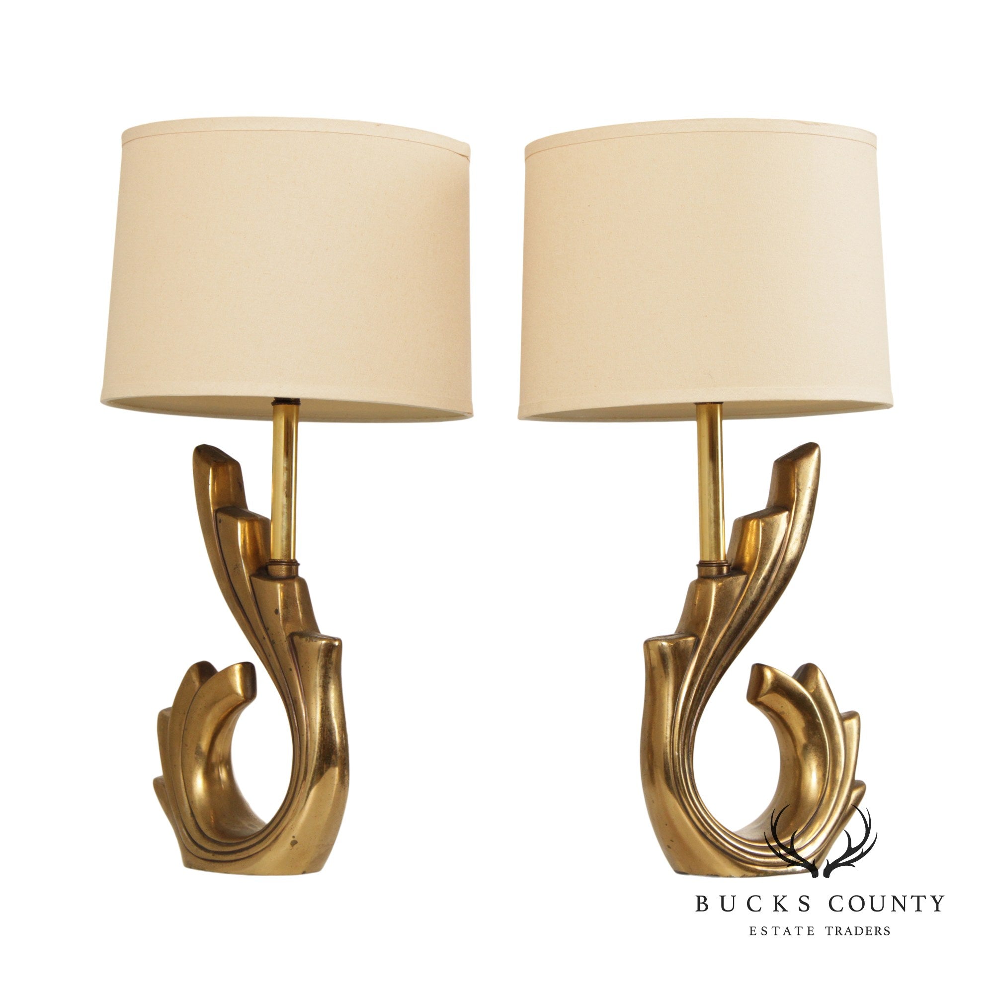 Pierre Cardin Style Pair Modernist Brass Table Lamps