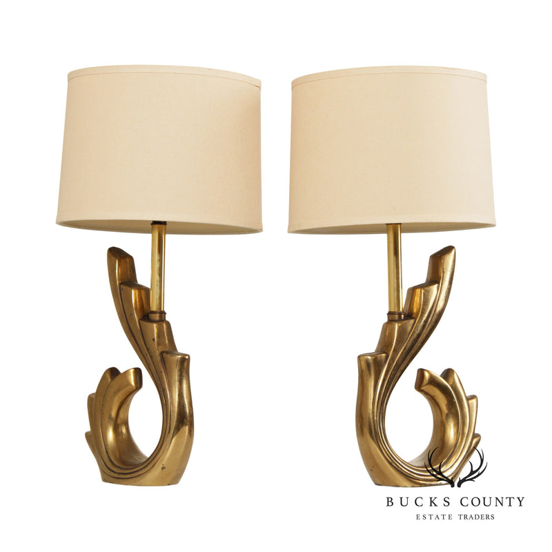 Pierre Cardin Style Pair Modernist Brass Table Lamps