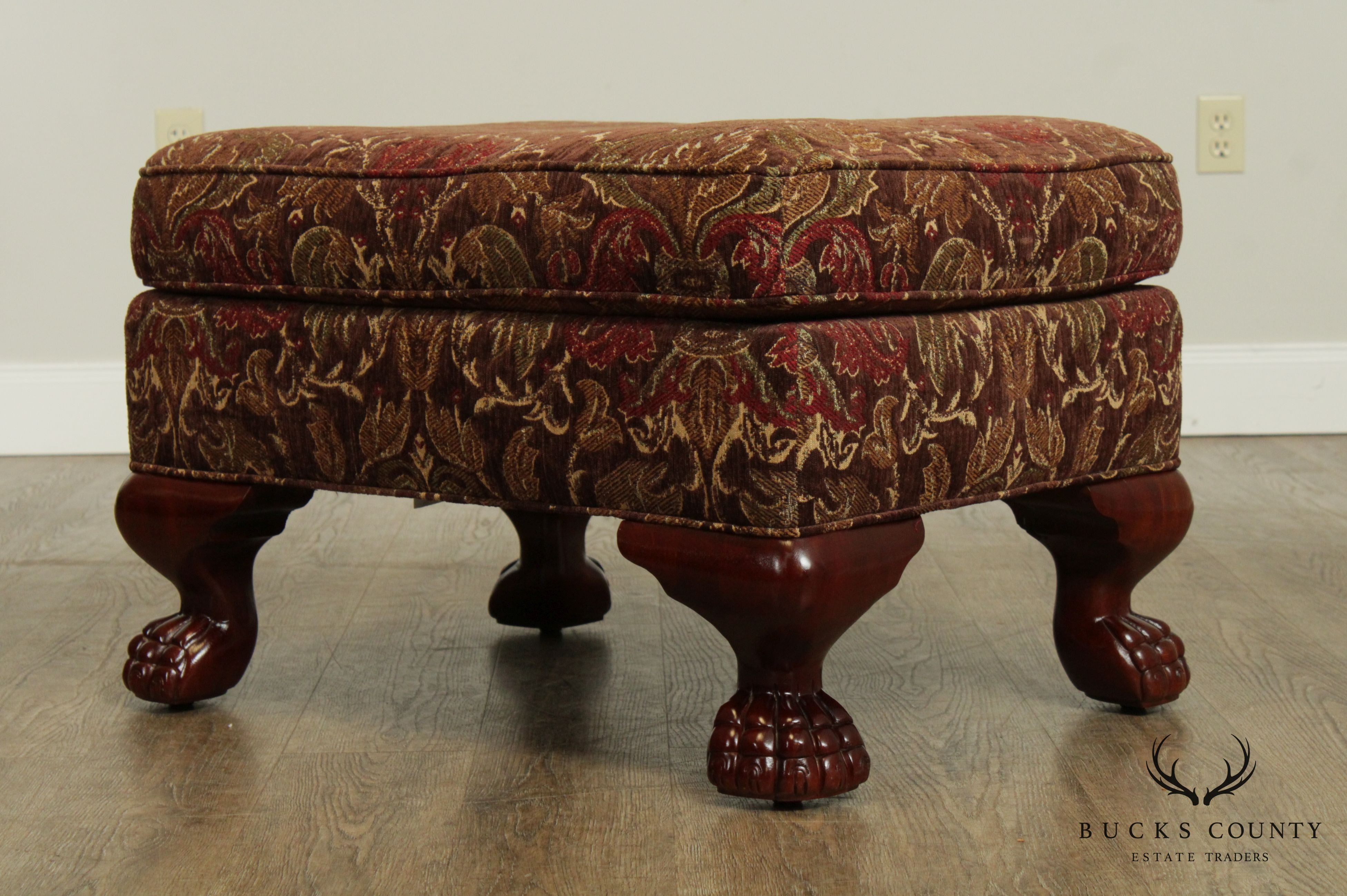 Hickory Chair George III Style Pair Claw Foot Mahogany Ottomans