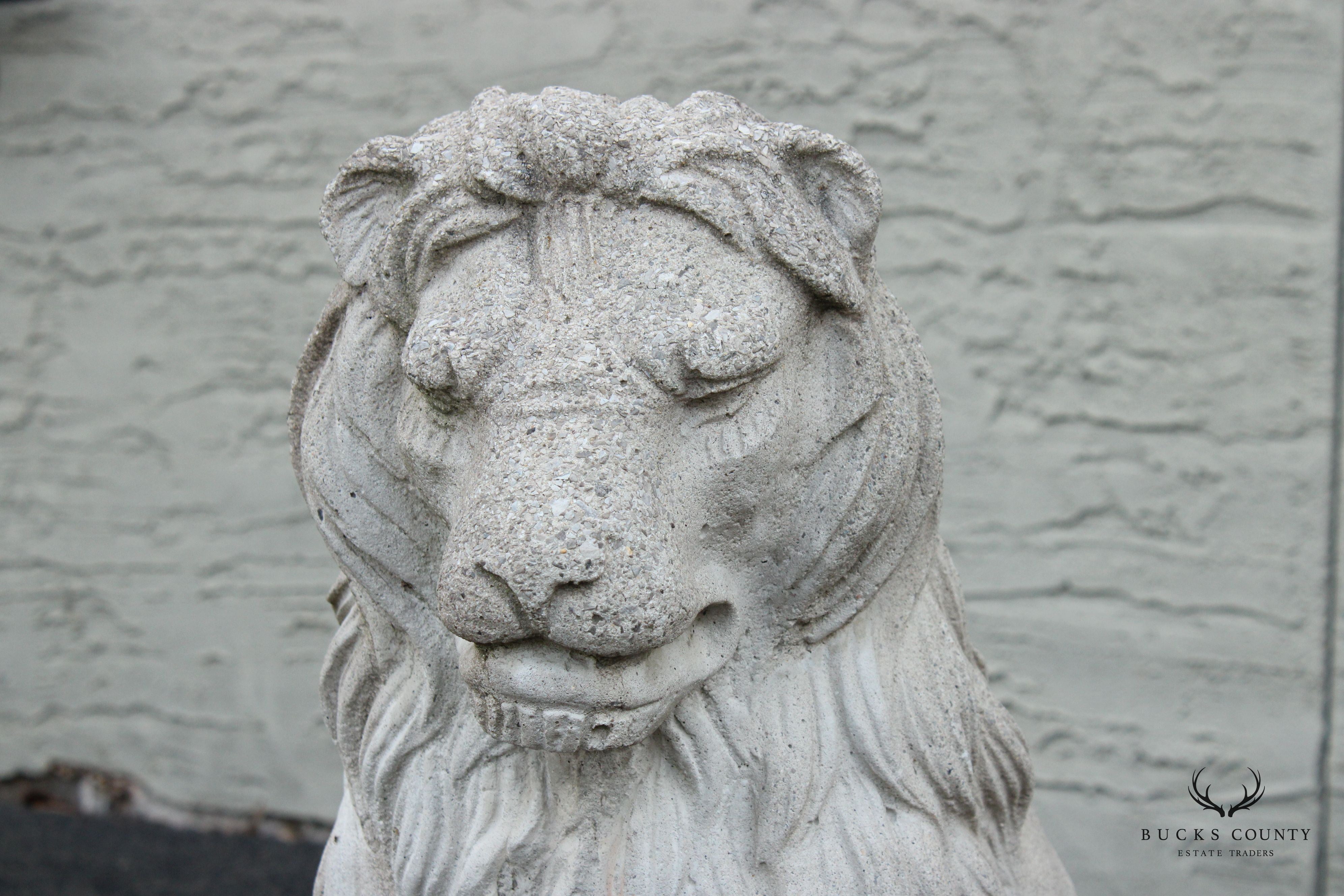 Vintage Pair Cast Stone Garden Lion Statues