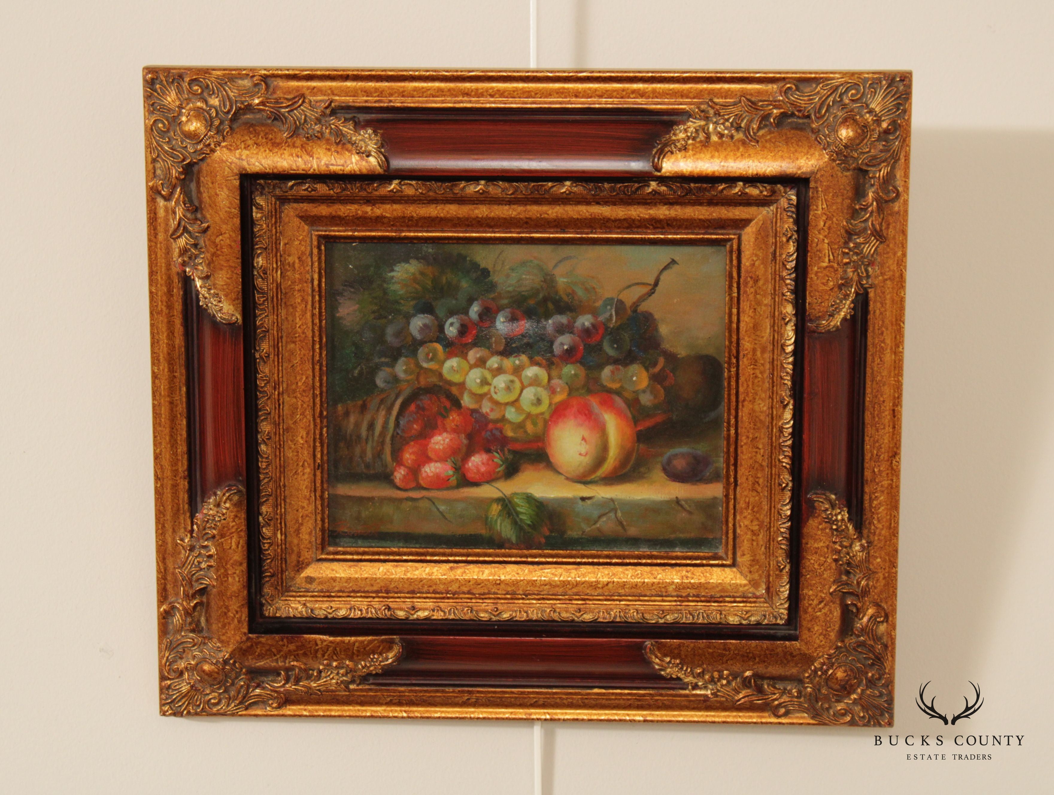 Vintage 20th C. Fruit Still Life Original Oil Painting, Signed