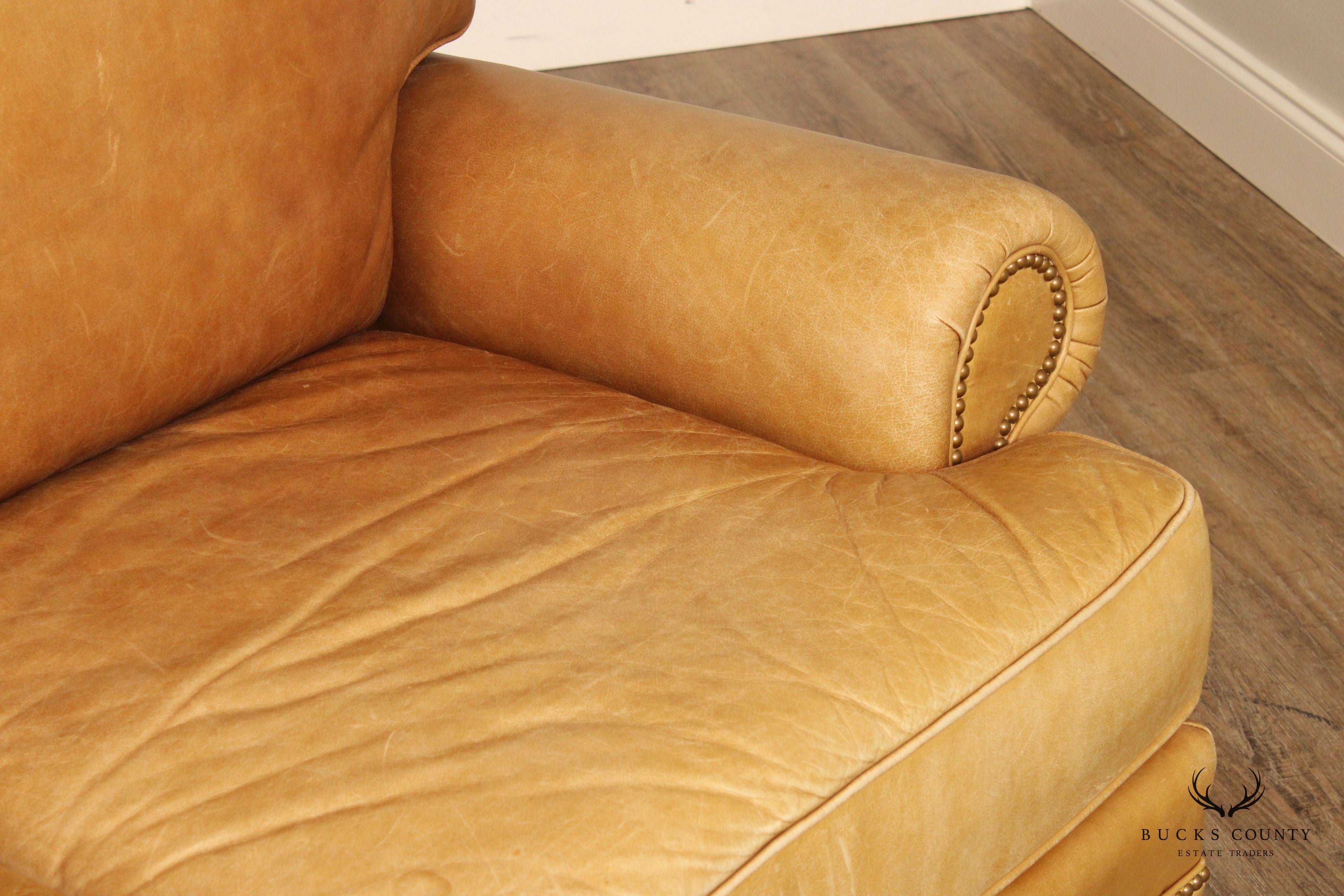 Leathercraft Traditional Tan Leather Upholstered Sofa