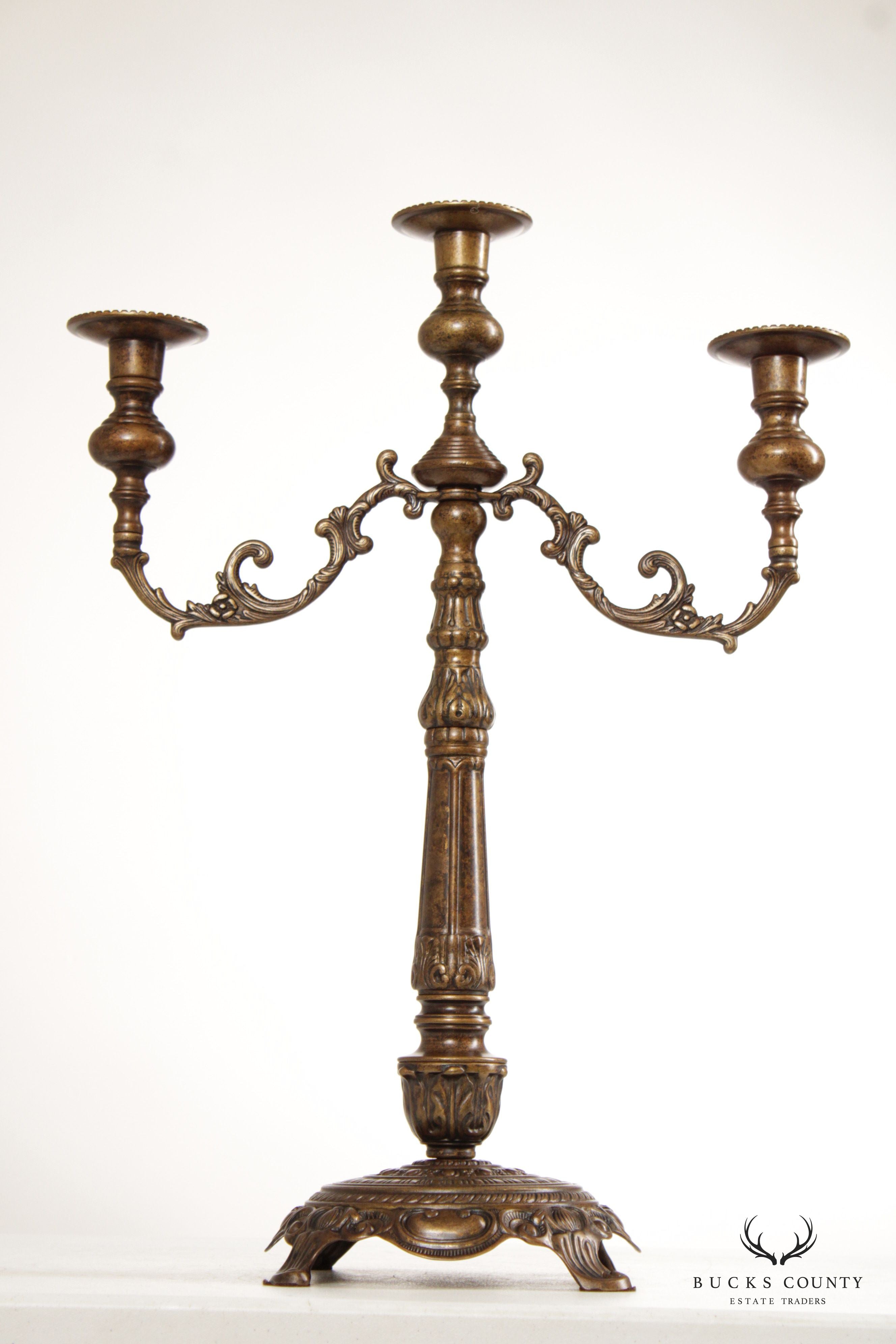 Victorian Style Pair of Bronze Three-Light Candelabra