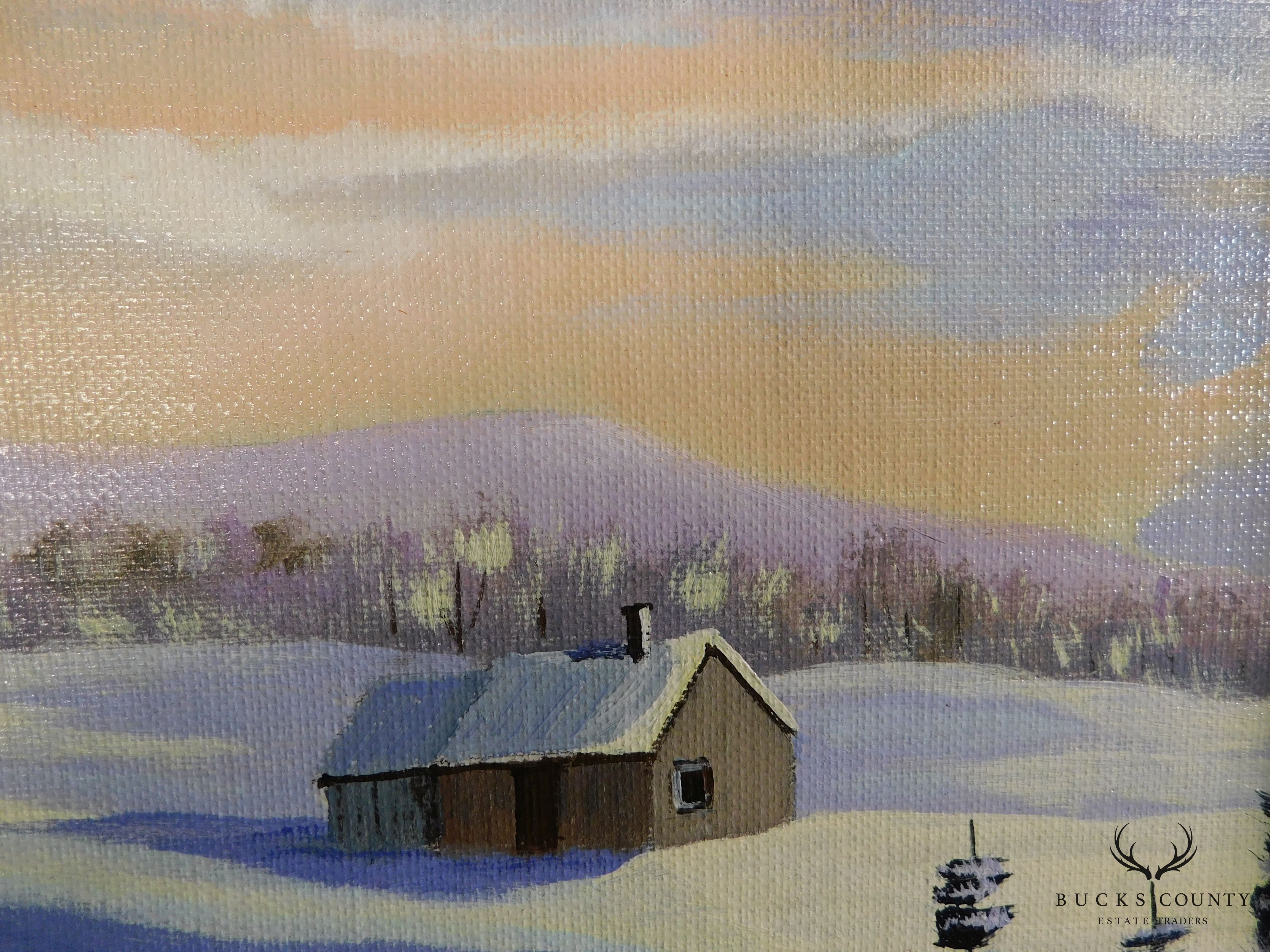 M. Monette Oil Painting on Canvas Board Landscape Late Winter Afternoon Solitude