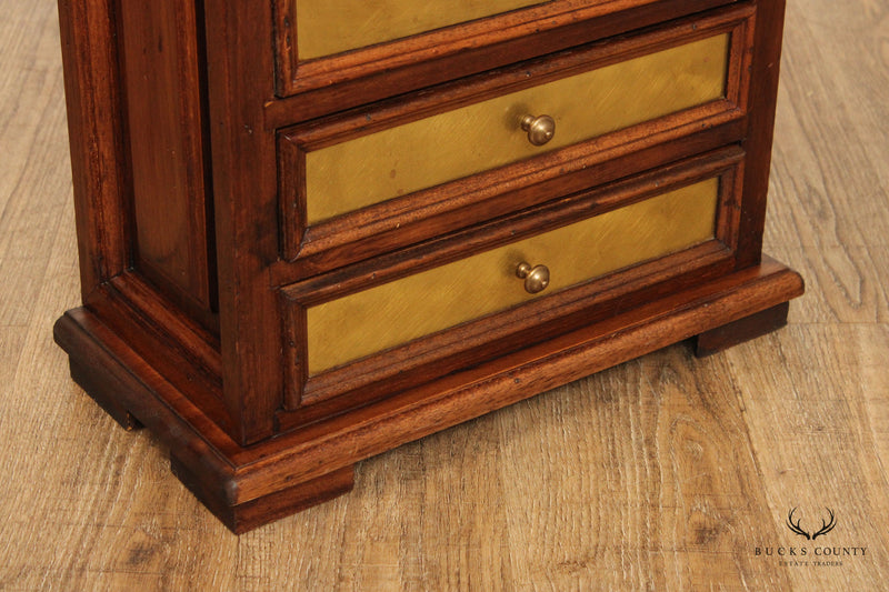 Vintage Italian Walnut And Brass Seven Drawer Accent Chest