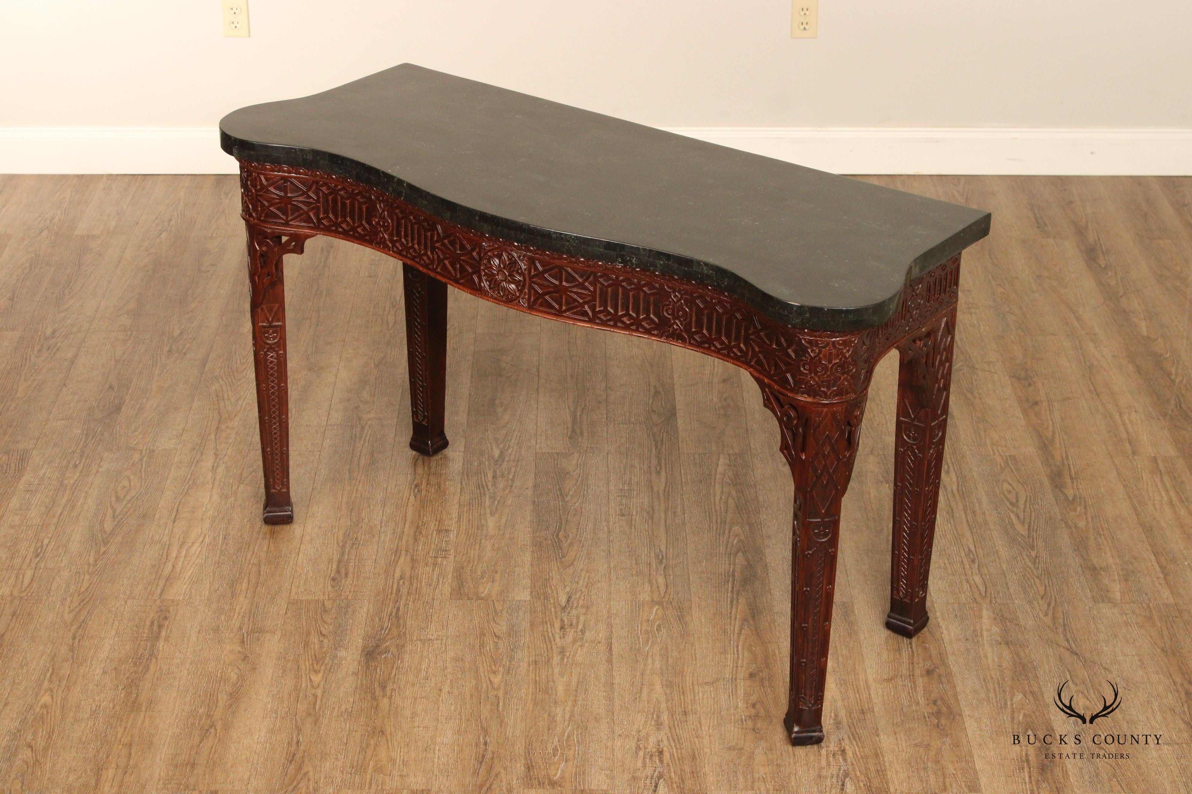 Maitland Smith Carved Mahogany Serpentine Console Table