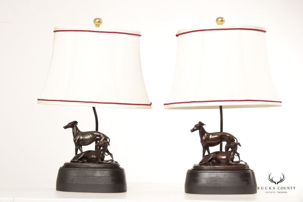 Frederick Cooper Pair of Bronze Greyhound Table Lamps