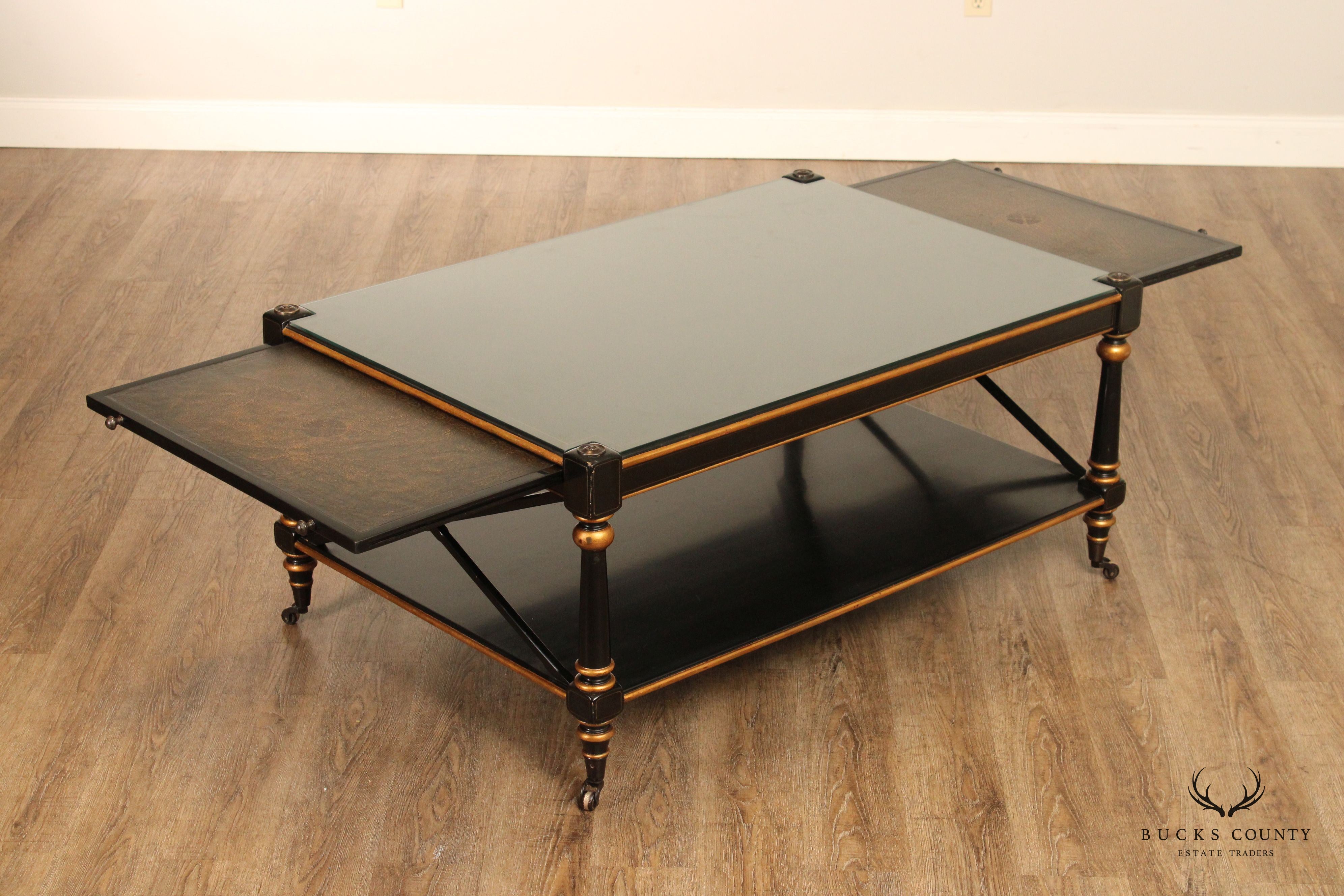 Italian Regency Style Ebonized and Partial Gilt Coffee Table