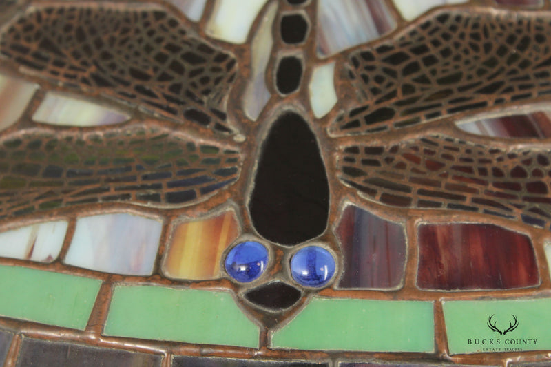Quoizel Art Nouveau Style Dragon Fly Stained Glass Lamp