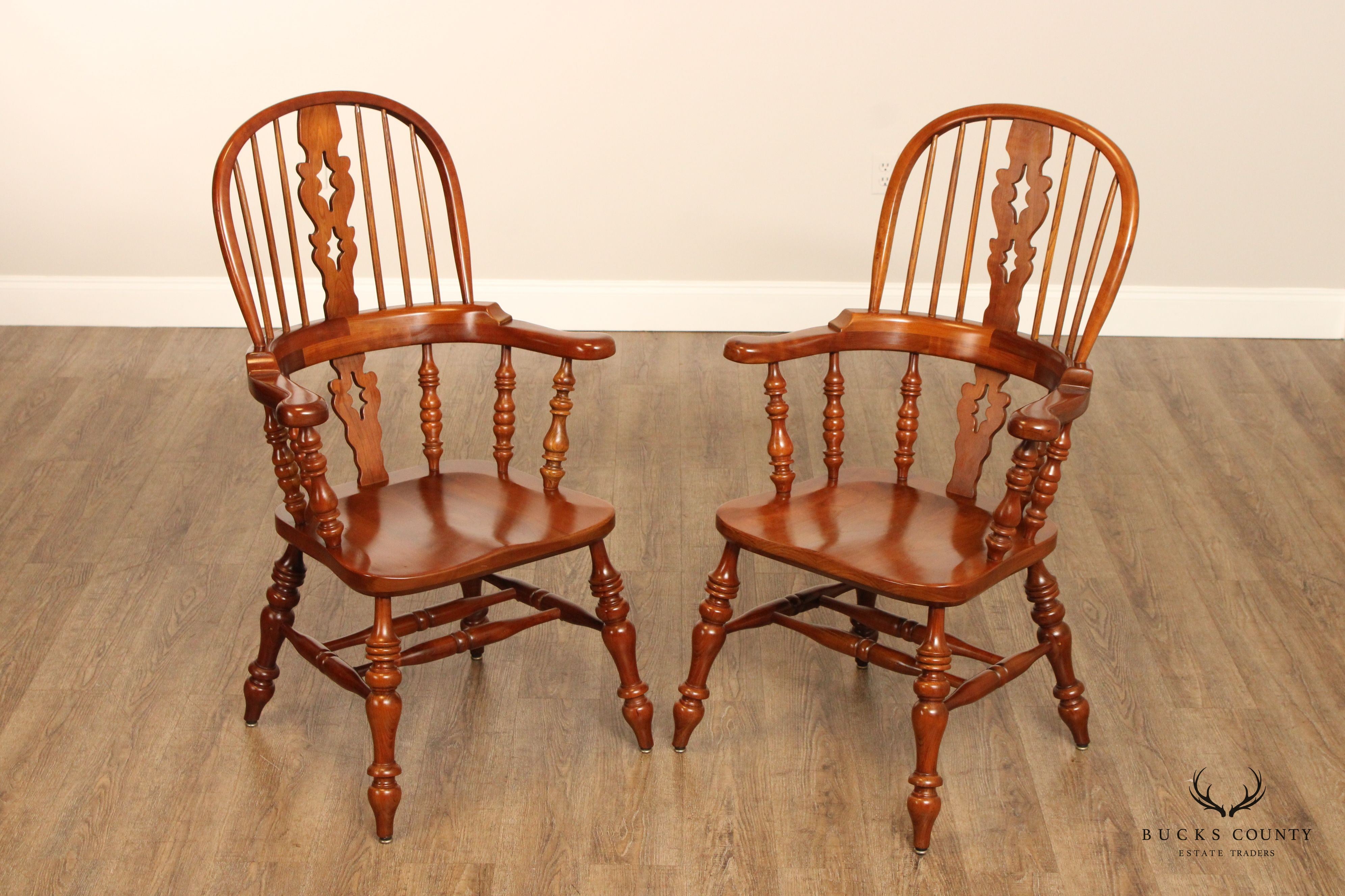 Leopold Stickley Vintage Pair Cherry Windsor Armchairs