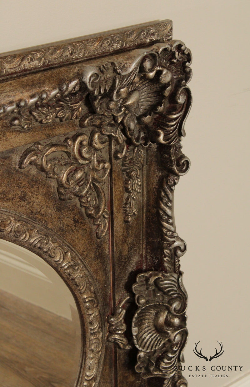 French Style Silver Gilt Framed Oval Wall Mirror
