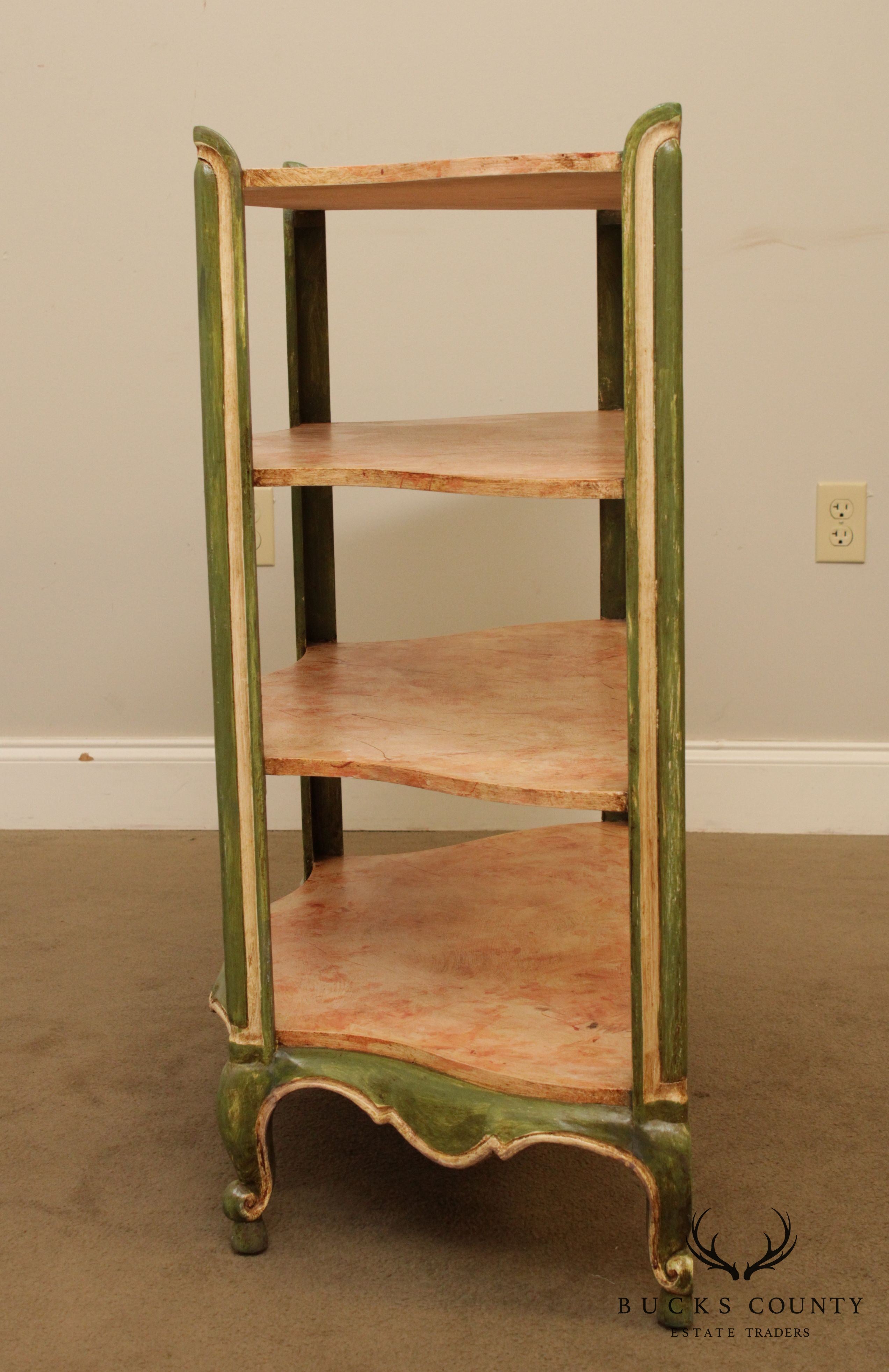 Vintage Italian Painted Demilune Console Etagere, Bookcase