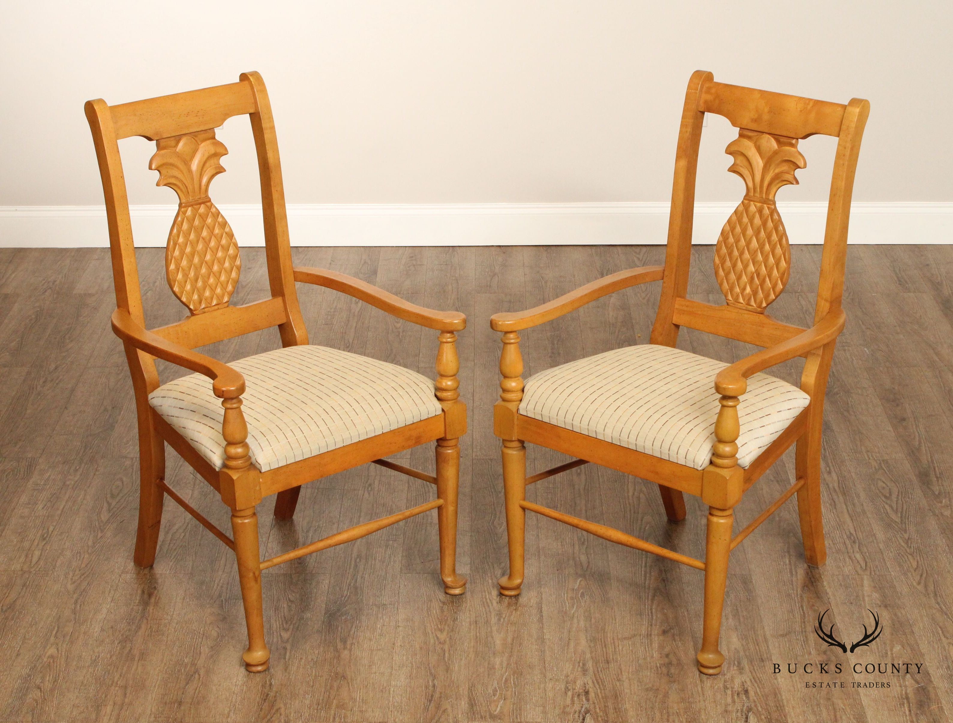 Pair Carved Pineapple Back Armchairs