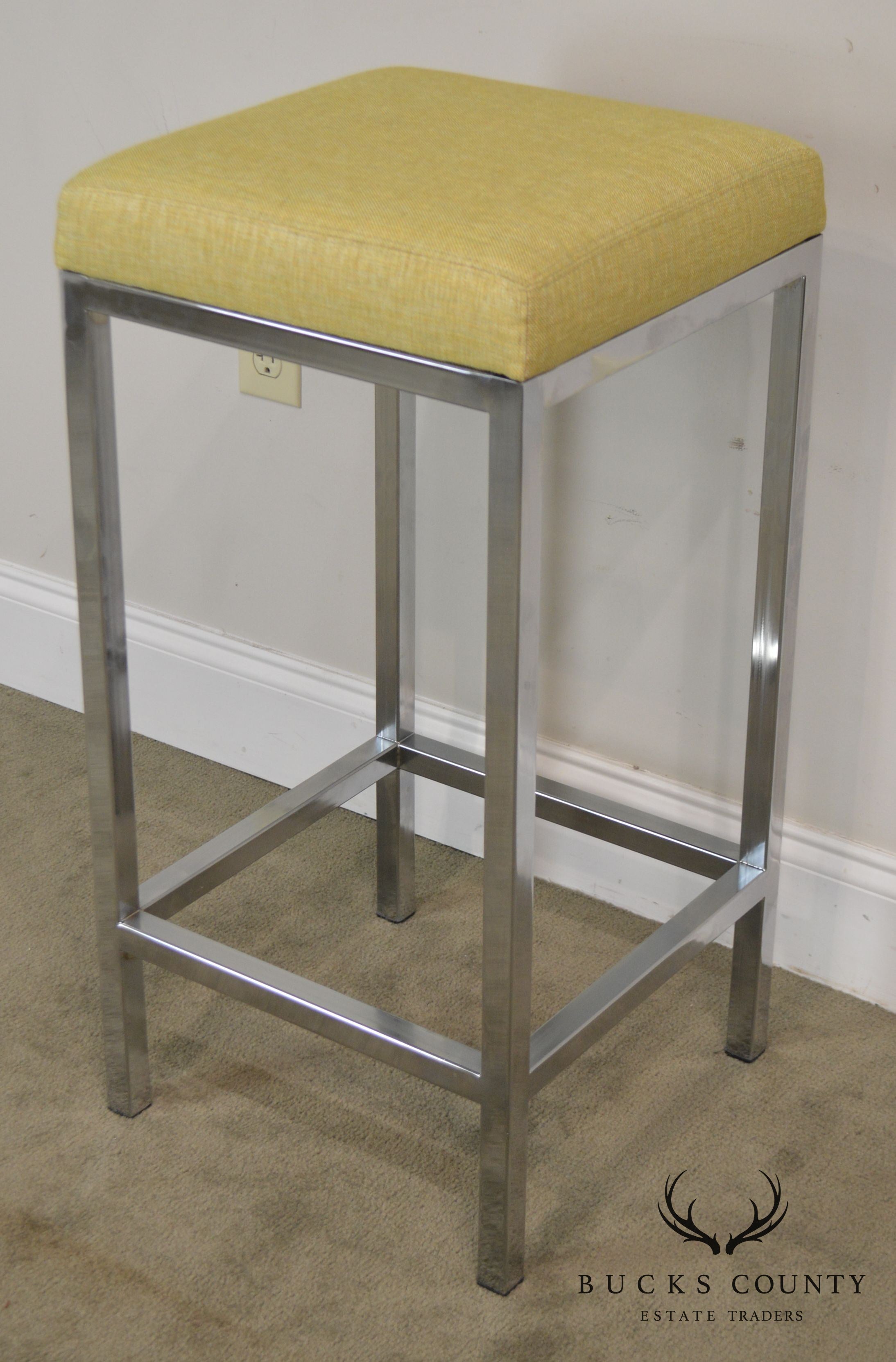 Quality Modern Pair Chrome Bar Stools