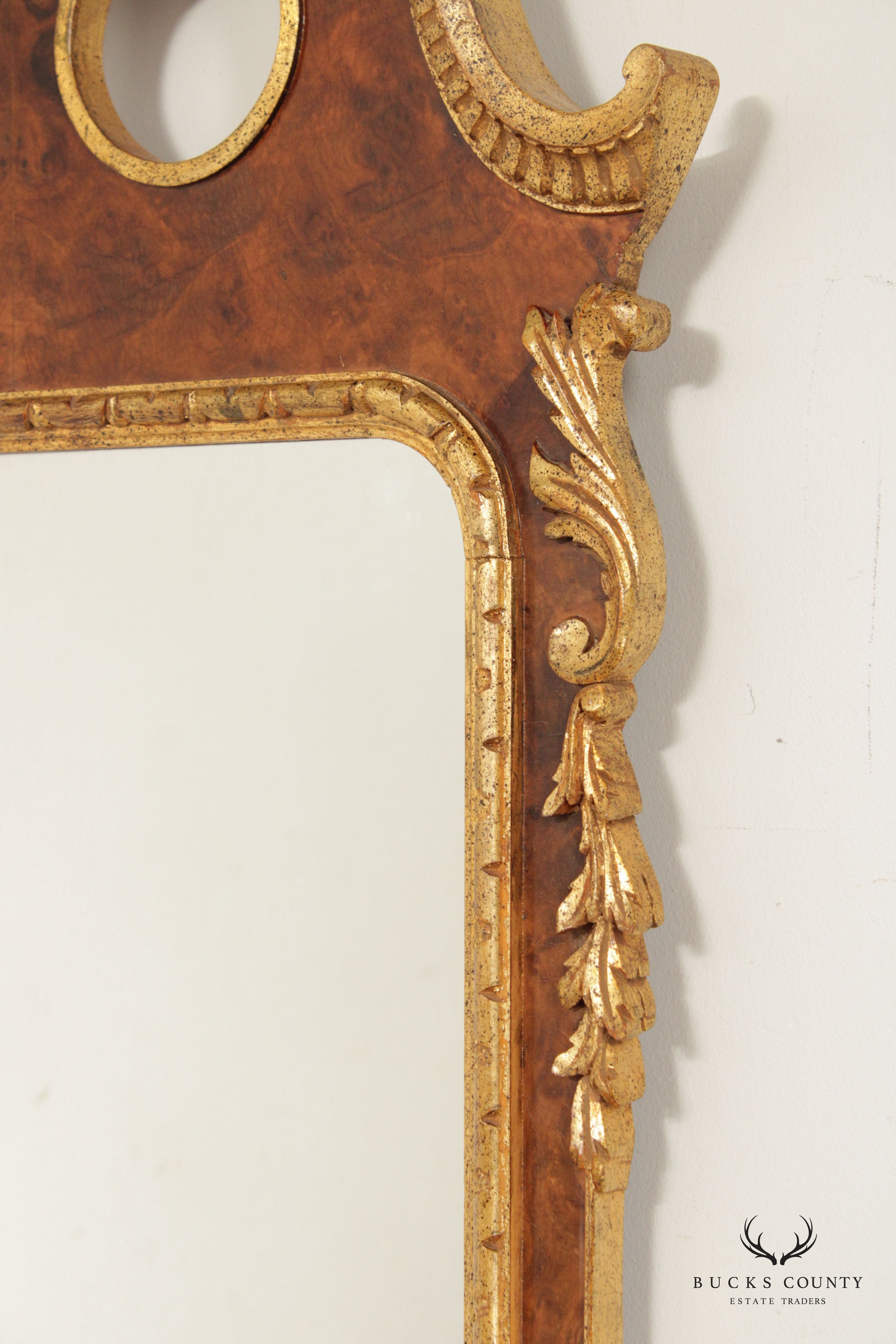 George II Style Parcel Gilt and Burl Walnut Wall Mirror