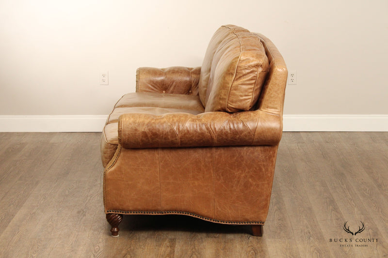 Rustic Style Quality Distressed Leather Three-Seat Sofa