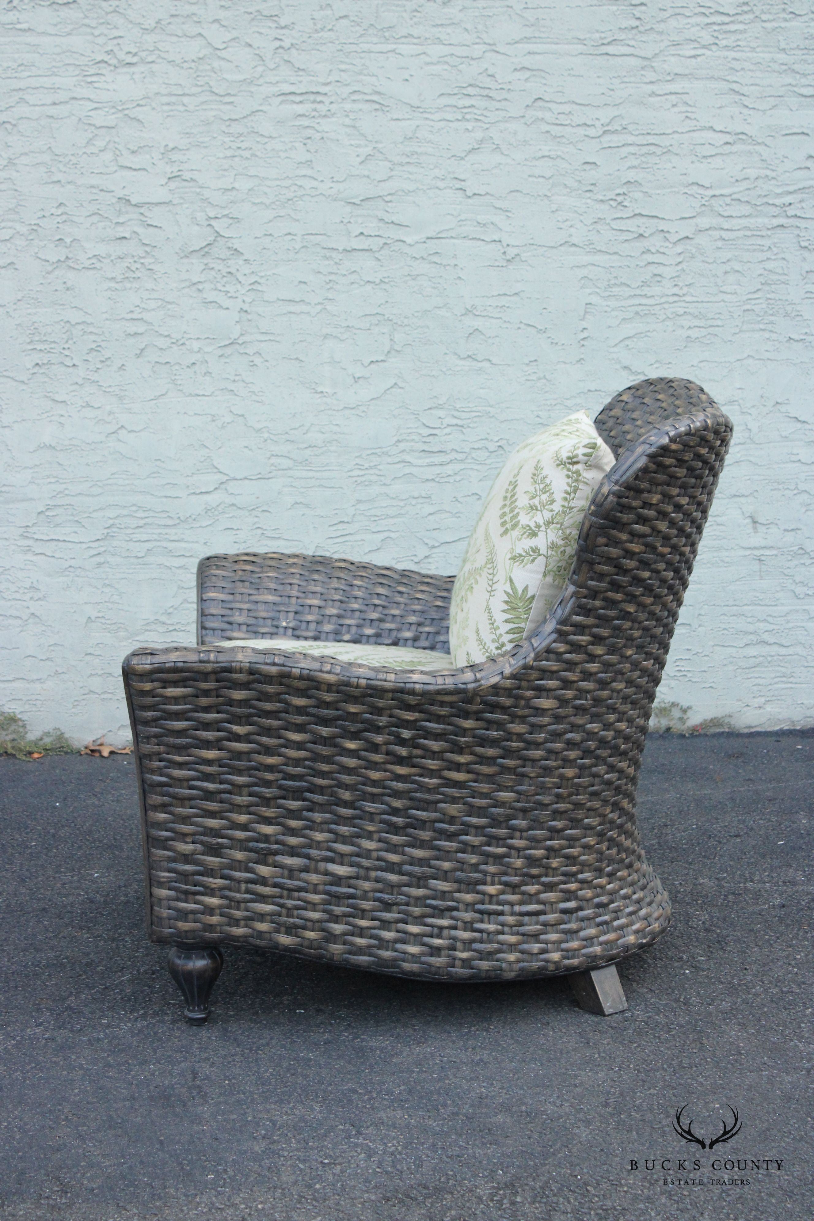 Pair of Woven Outdoor Rattan Lounge Armchairs