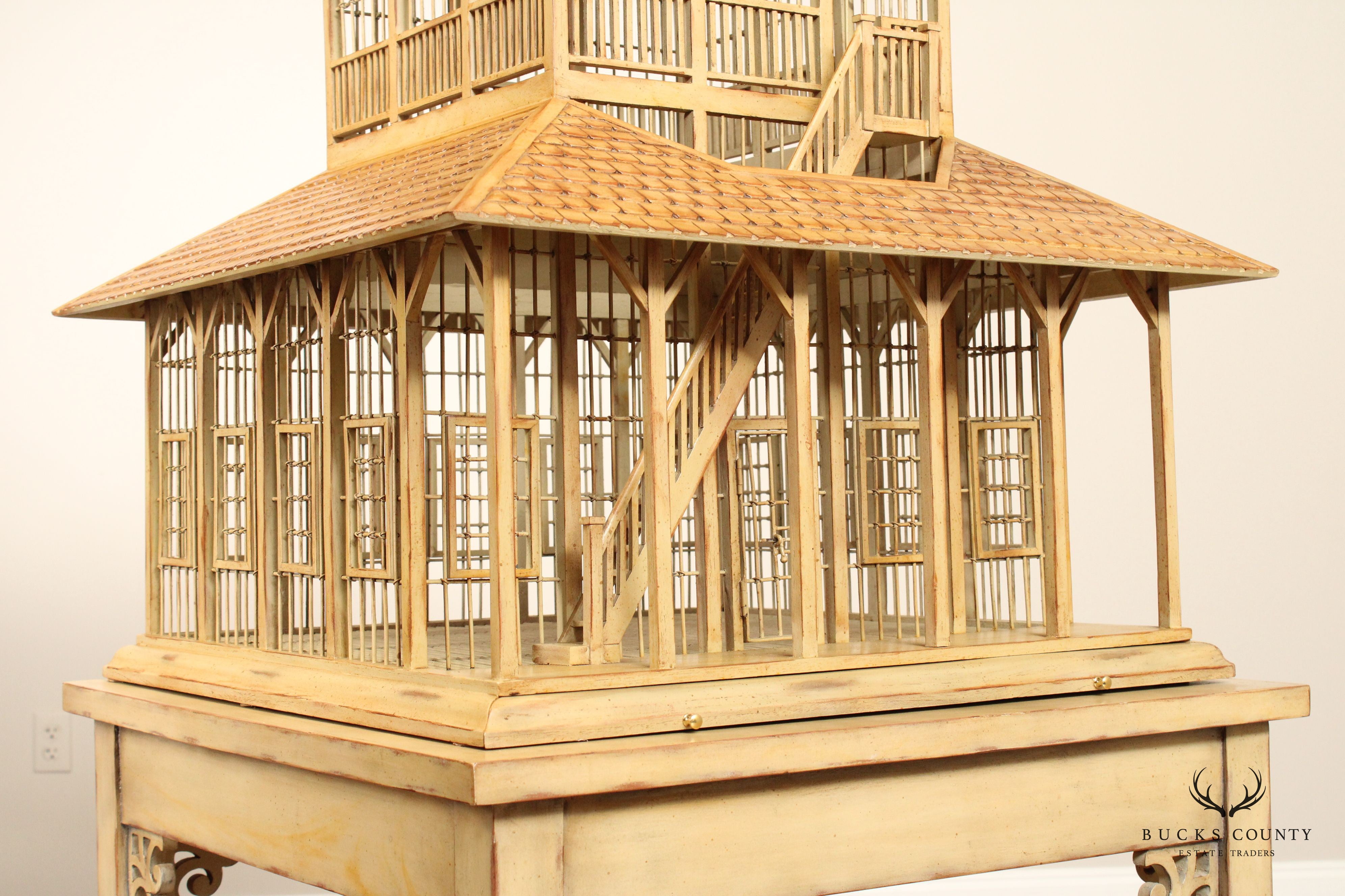 Victorian Style Two-Piece Wooden Bird House on Stand