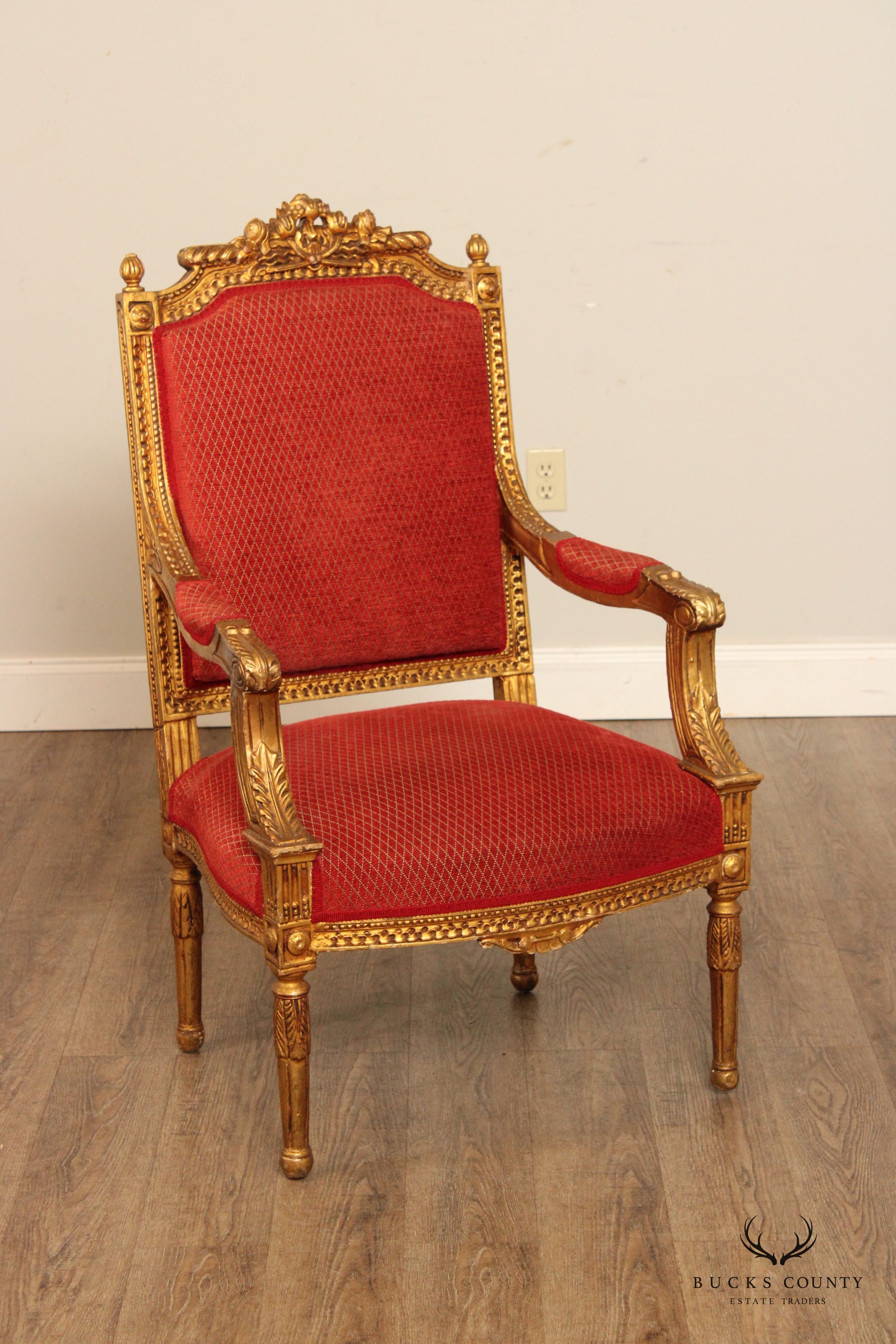 French Louis XVI Giltwood Fauteuil Armchair