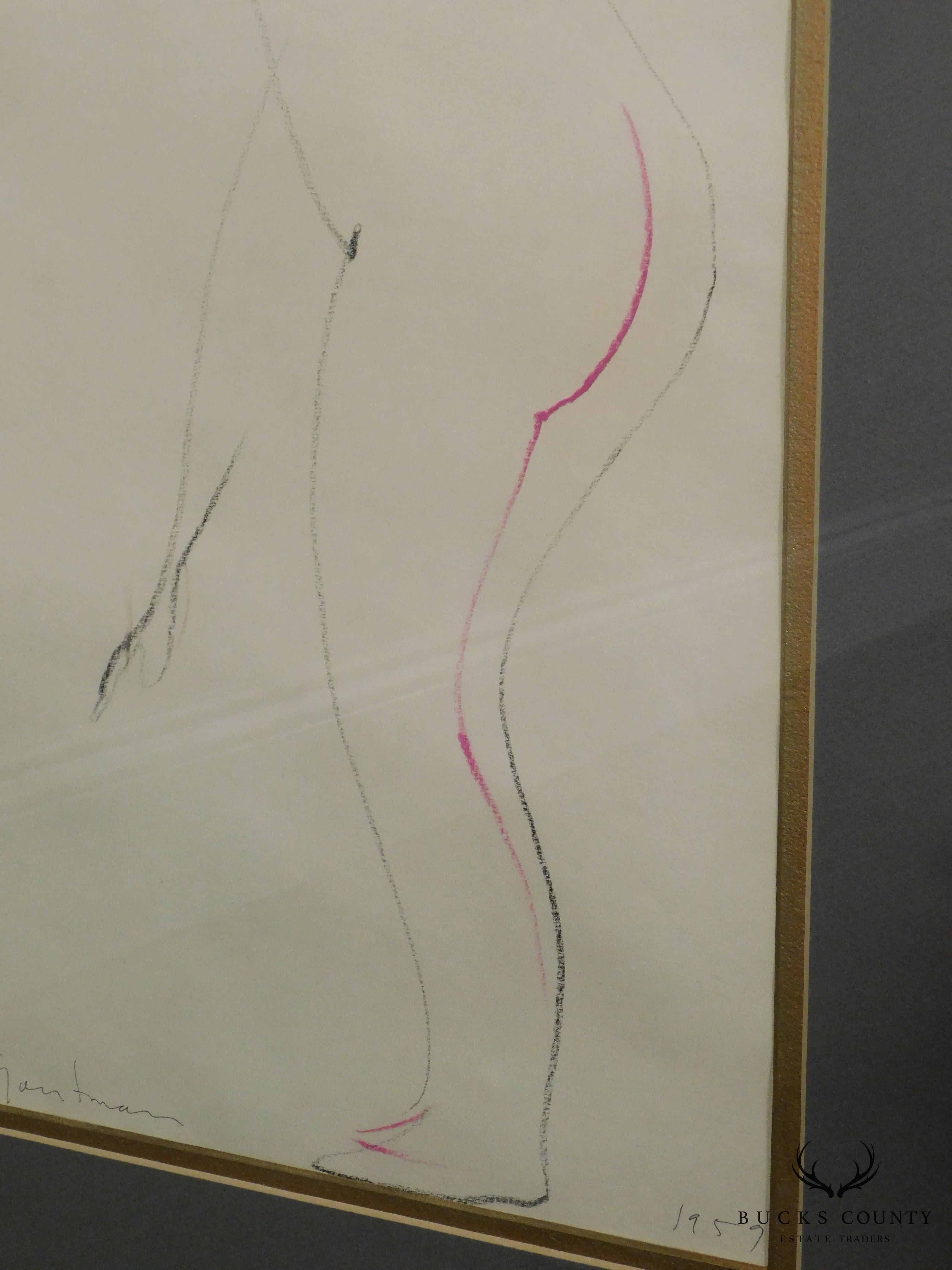 Dolya Goutman Mid Century Modern Framed Sketch of a Woman 1959