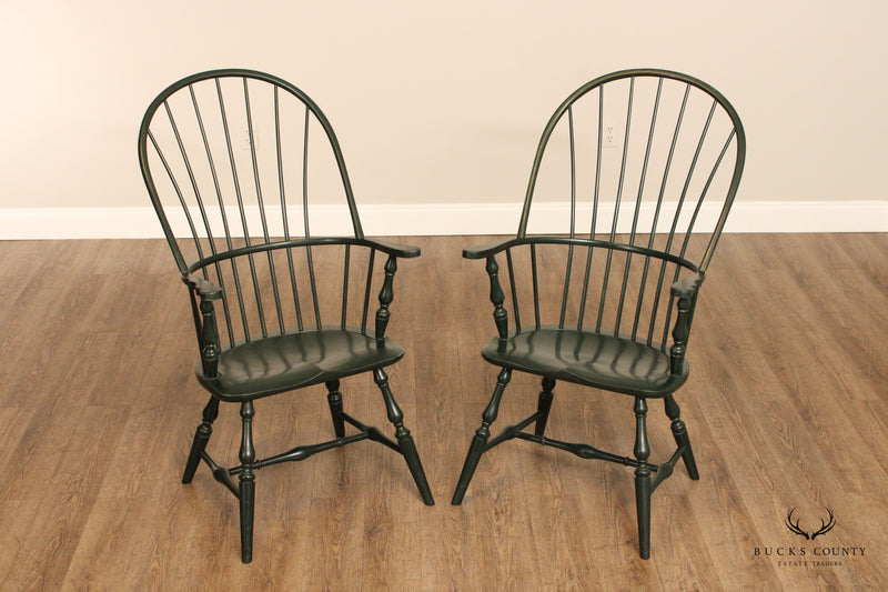 Sam Laity Early American Style Pair of Painted Windsor Armchairs