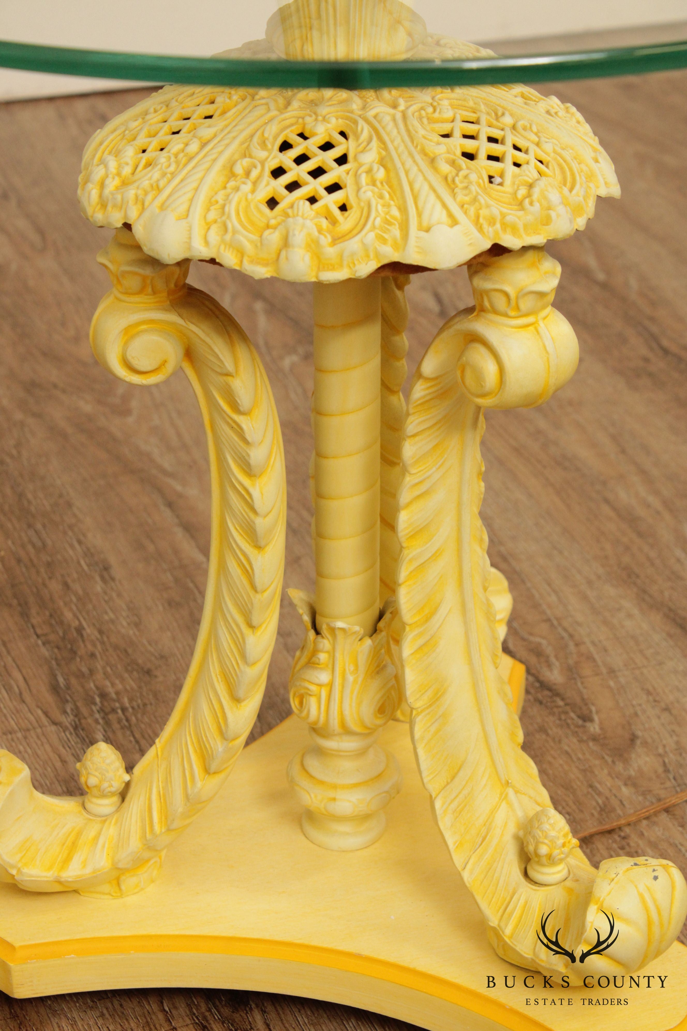 Hollywood Regency Vintage Yellow Slag Glass Floor Lamp Table