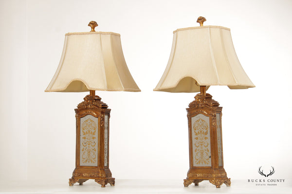 Couture Lamps Pair of Hand-Painted Mirrored Lamps