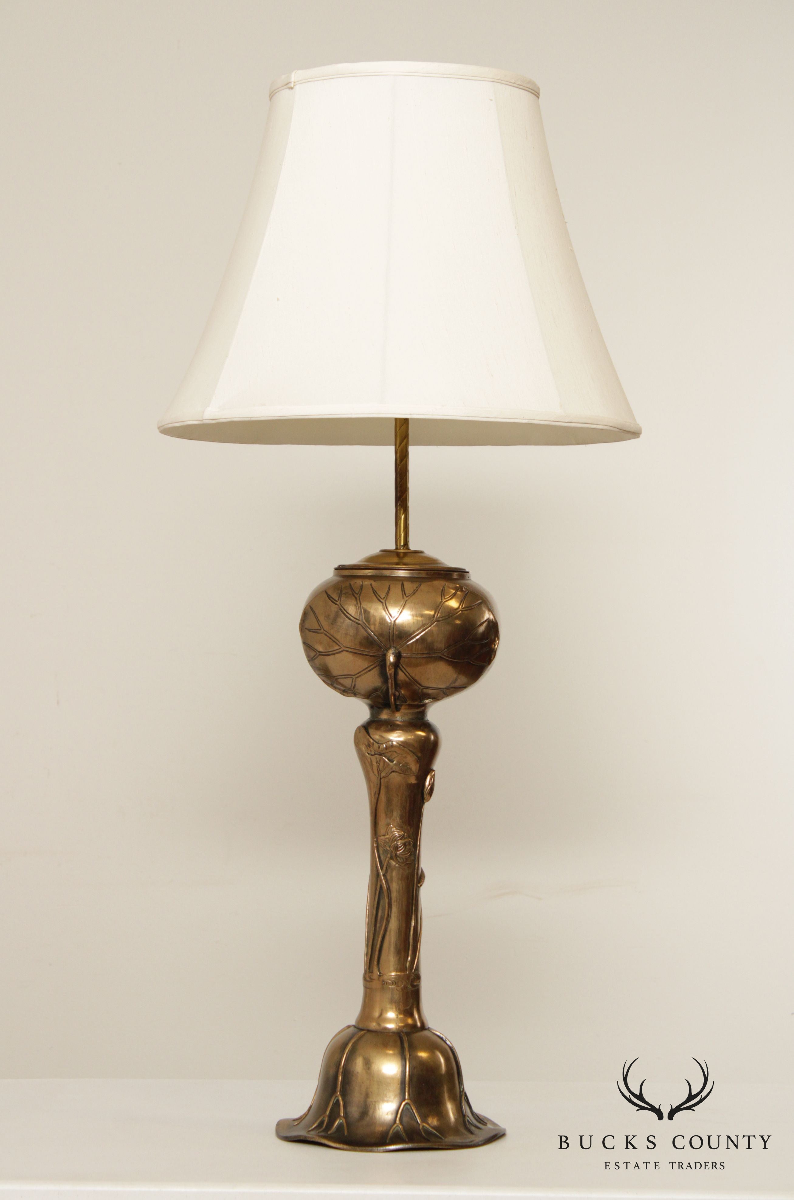 Art Nouveau Style Water Lilies Brass Table Lamp