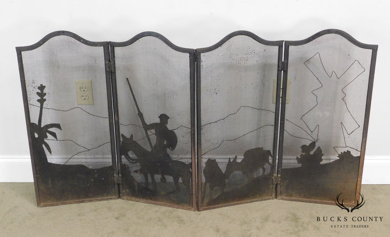 Antique Vintage Metal Fire Screen Don Quixote Silhouette