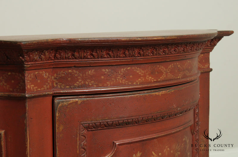 Habersham 'The Plaza Collection' Red, Gold Venetian Painted Demilune Console Cabinet