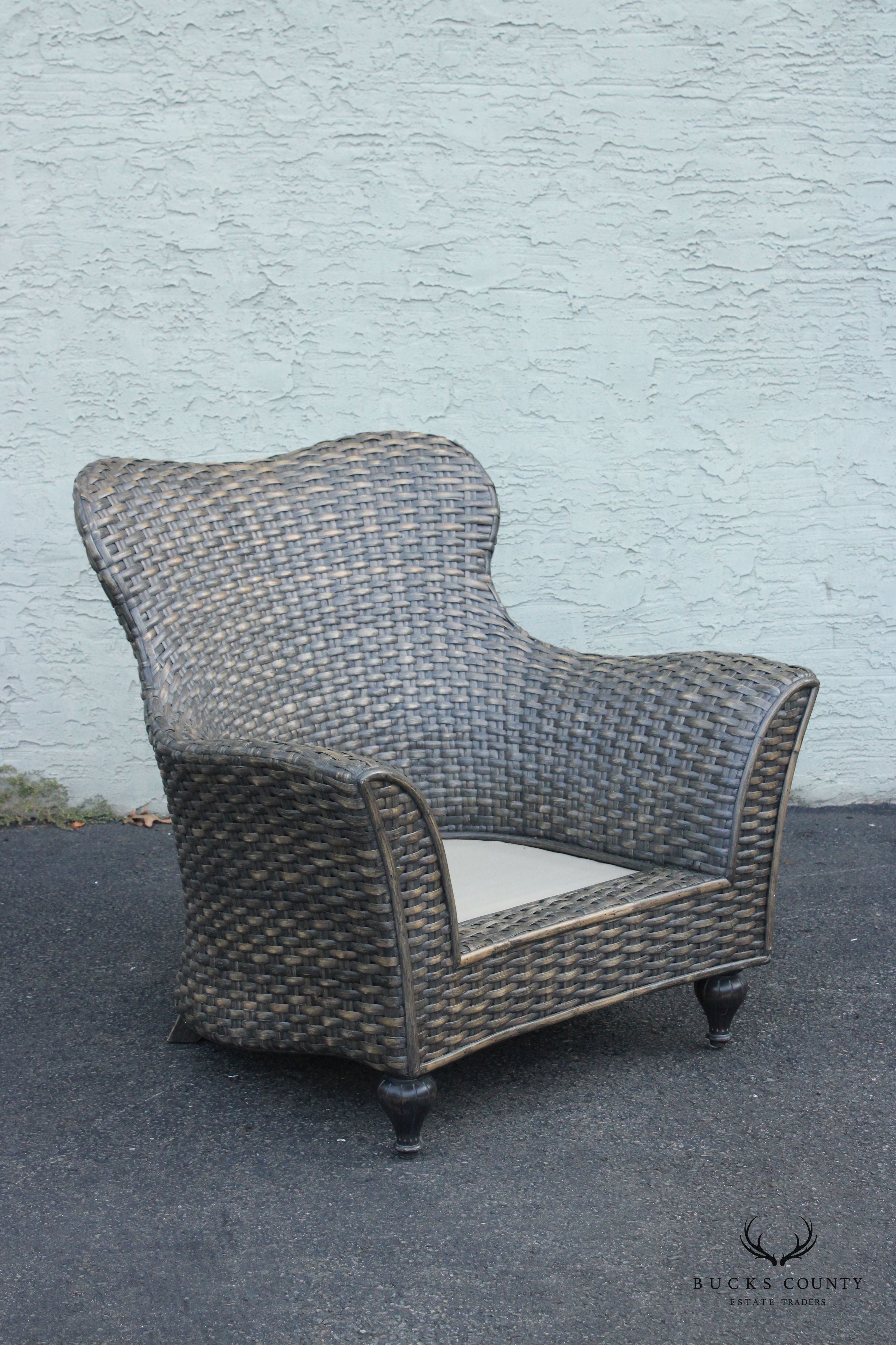 Pair of Woven Outdoor Rattan Lounge Armchairs