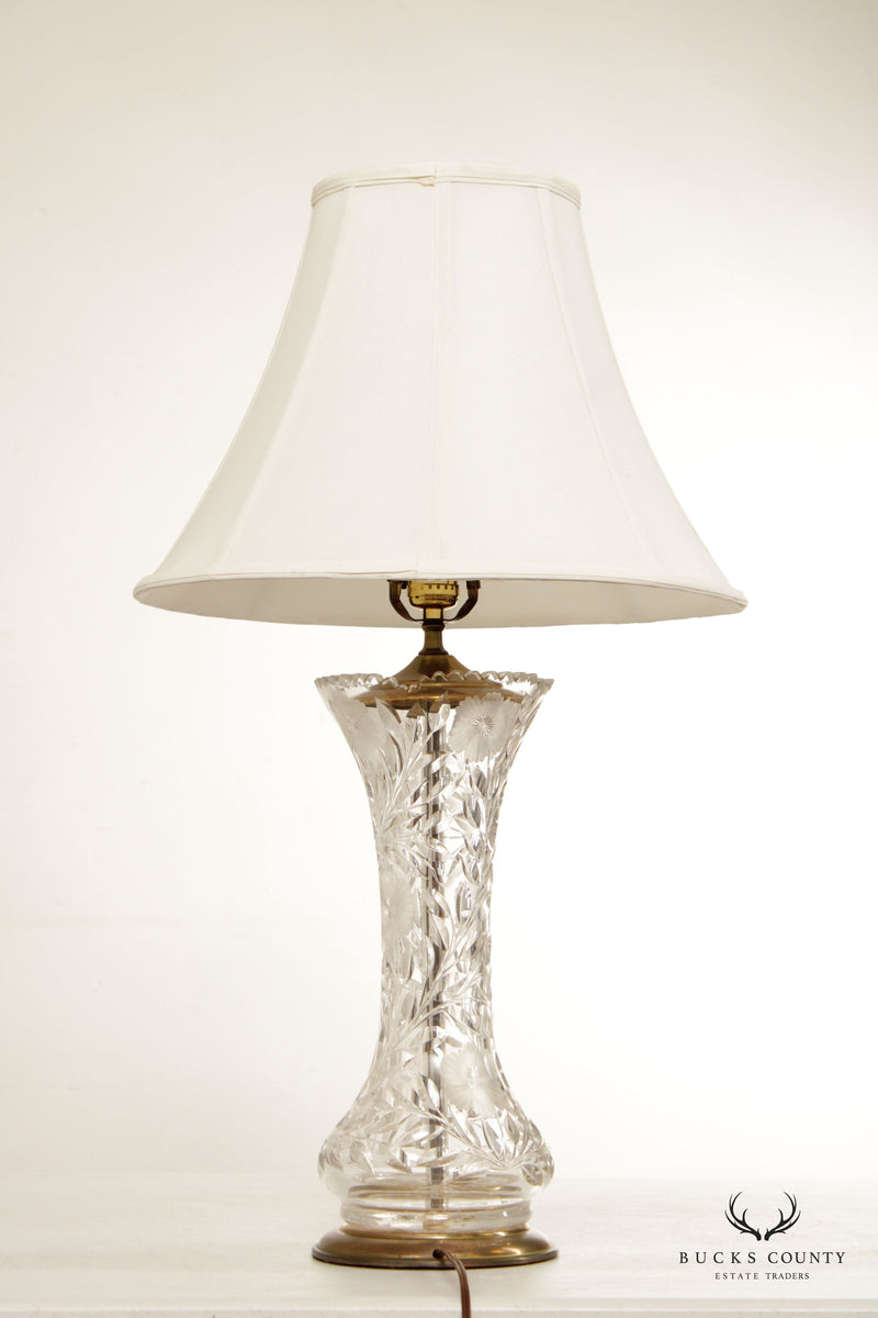 Vintage Pair Floral Etched and Cut Glass Table Lamps