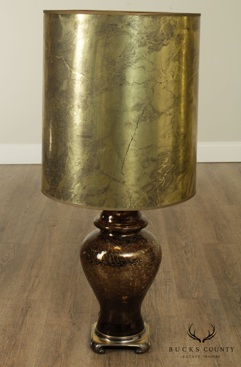 Hollywood Regency 1970's Vintage Pair Gold Crackle Glass Ginger Jar Lamps