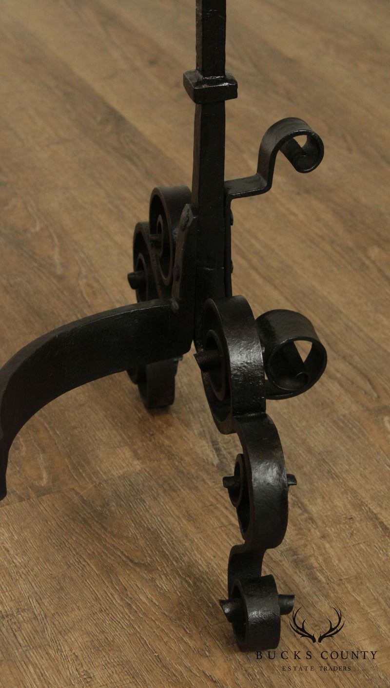 Quality Hand Forged Pair Arts and Crafts Style Andirons