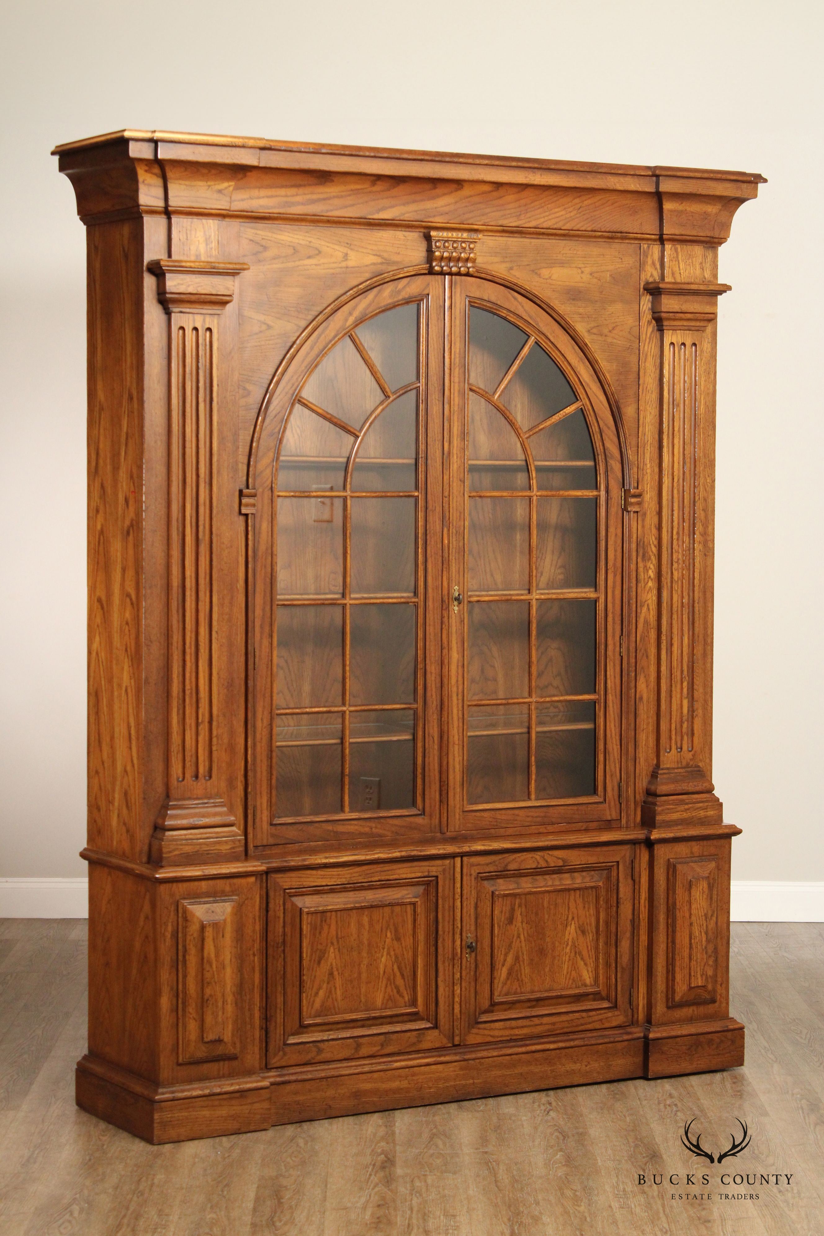 Baker Furniture Georgian Style Large Architectural Oak Bookcase Display Cabinet