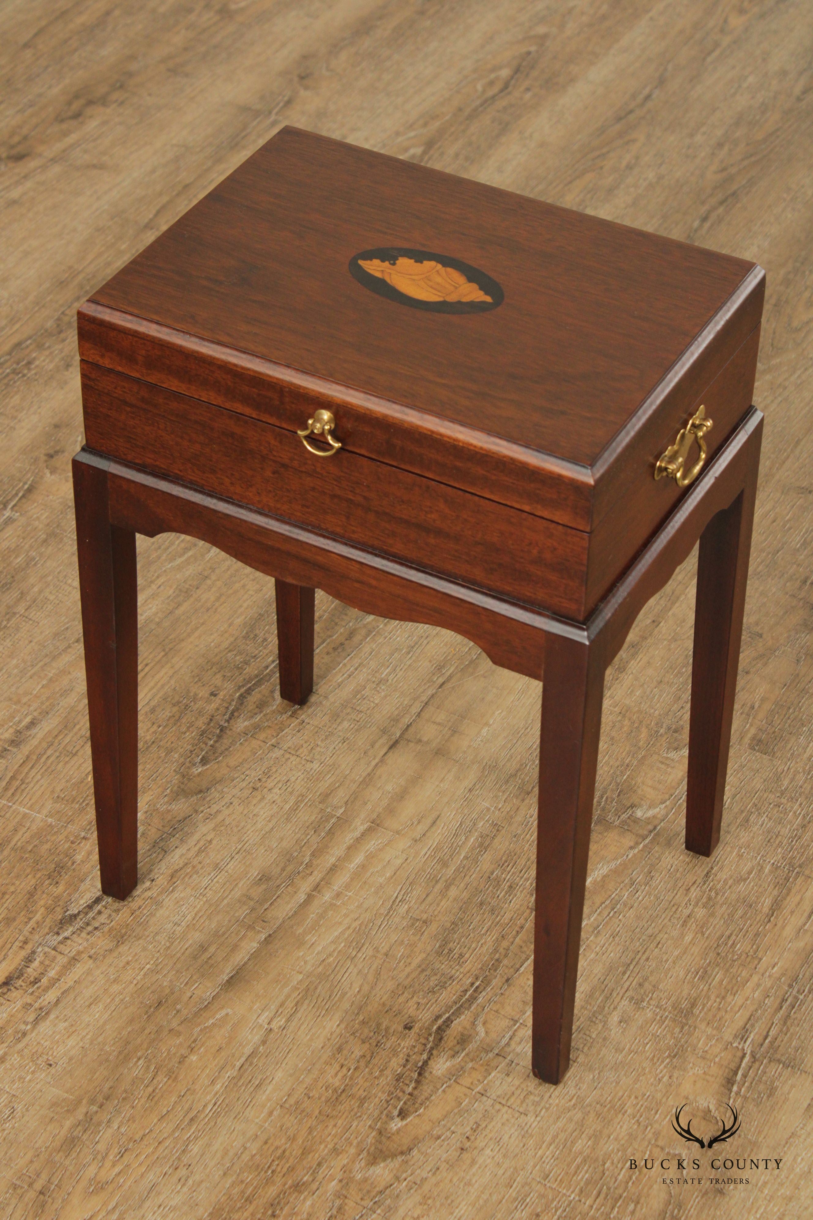 Quality Mahogany Inlaid Box on Stand Side Table