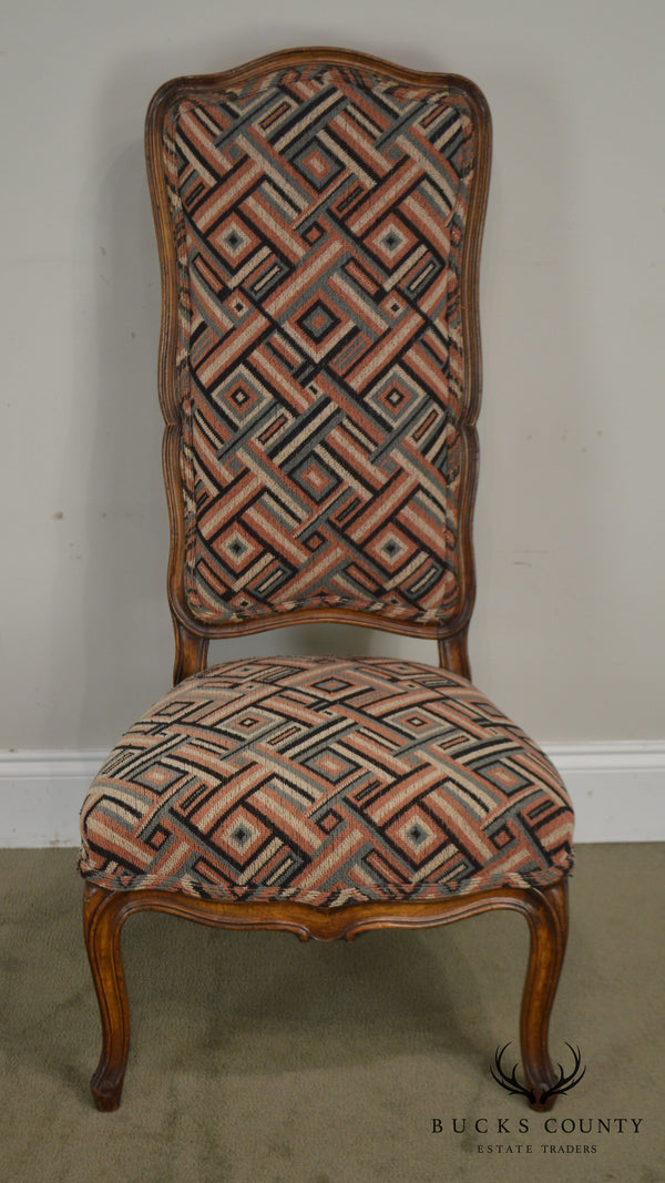 French Louis XV Style Vintage Walnut High Back Carved Slipper Chair
