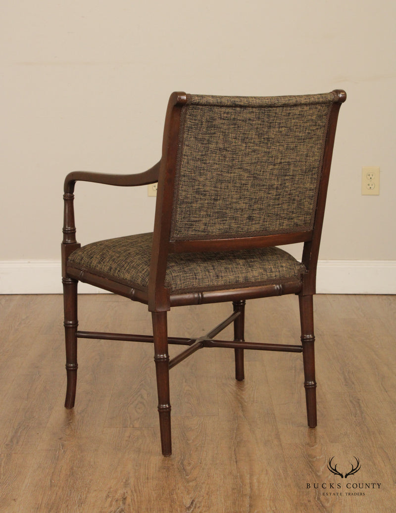 Regency Style Pair Faux Bamboo Mahogany Arm Chairs
