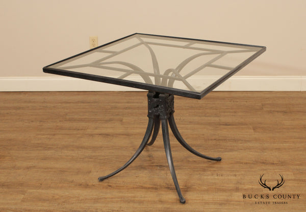 Vintage Bronzed Cast Aluminum and Glass Square Patio Dining Table