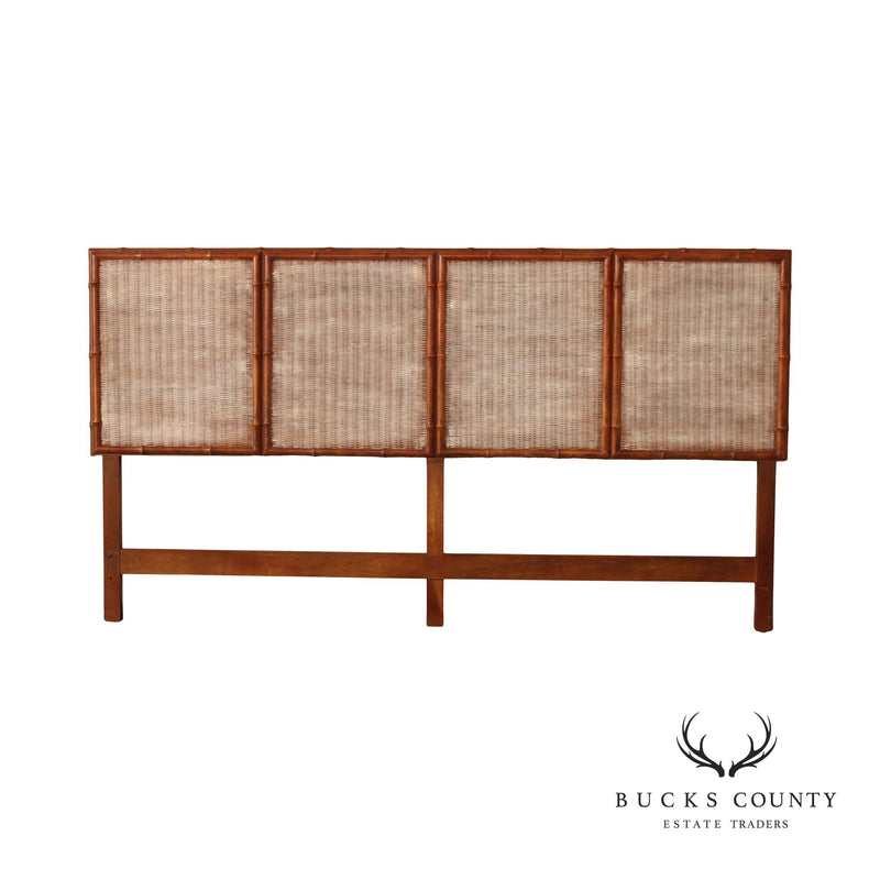 Mid Century Modern Faux Bamboo and Wicker King Size Headboard