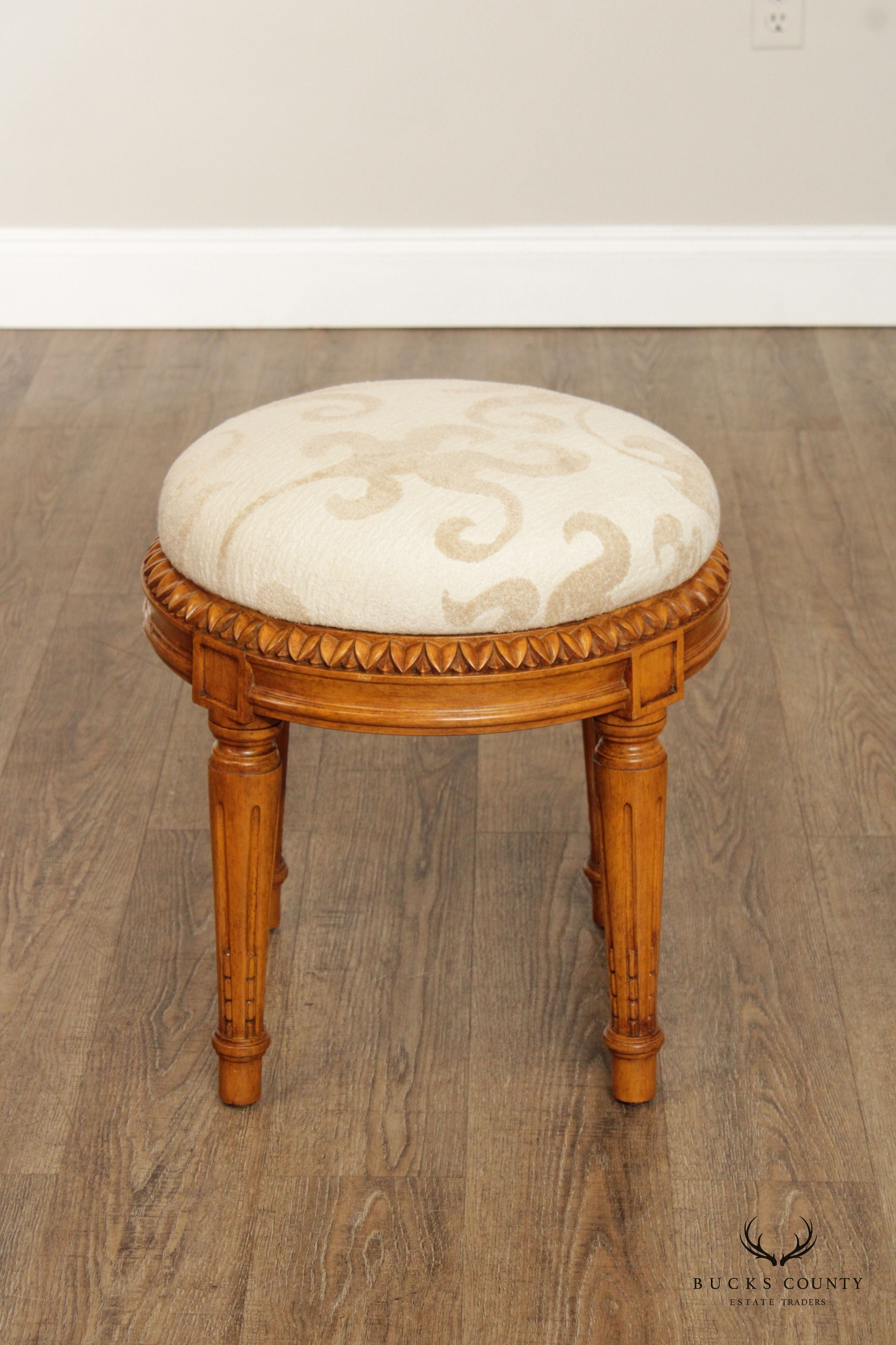 French Louis XVI Style Round Carved Stool