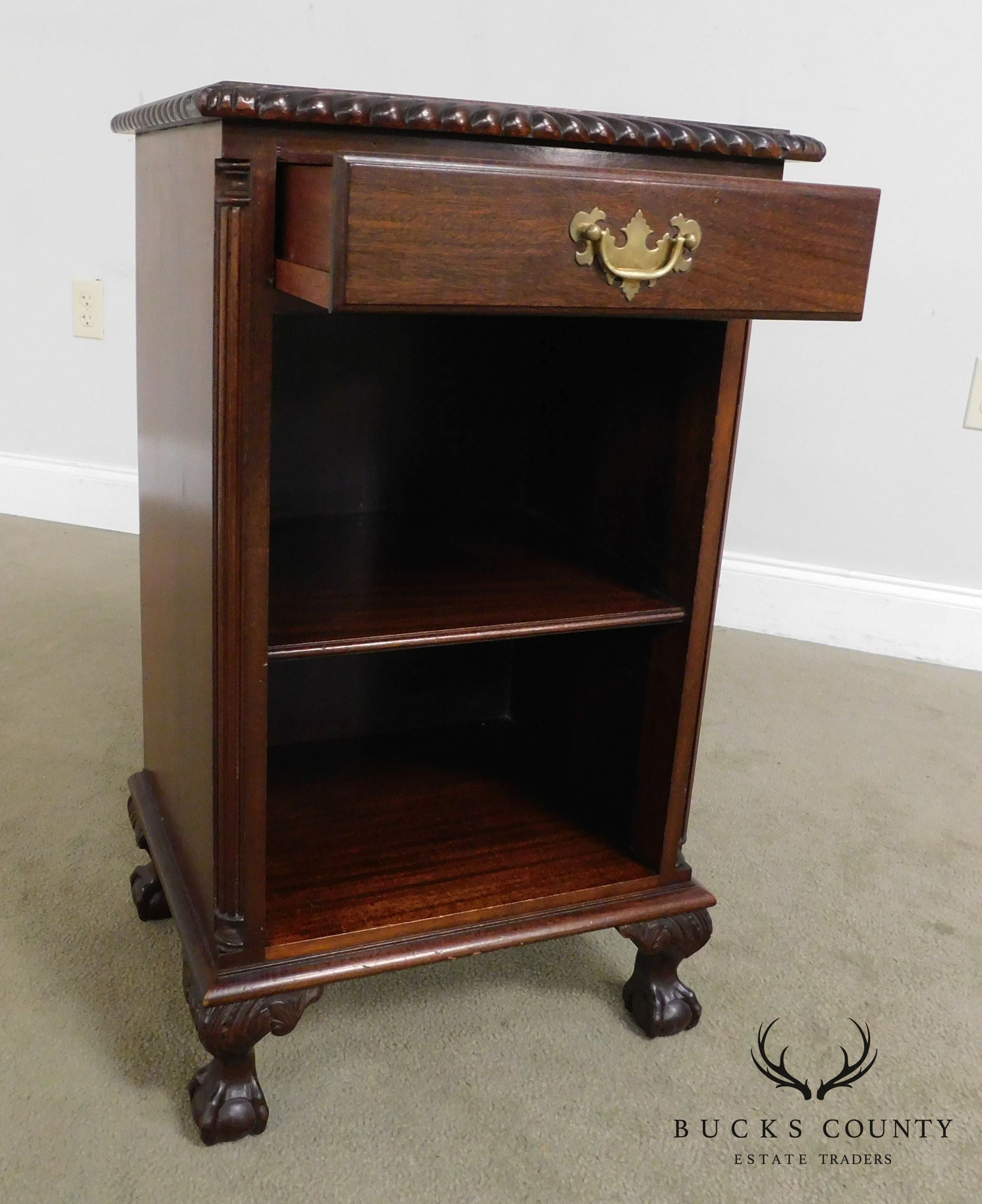 Chippendale Style Custom Mahogany Ball and Claw One Drawer Nightstand