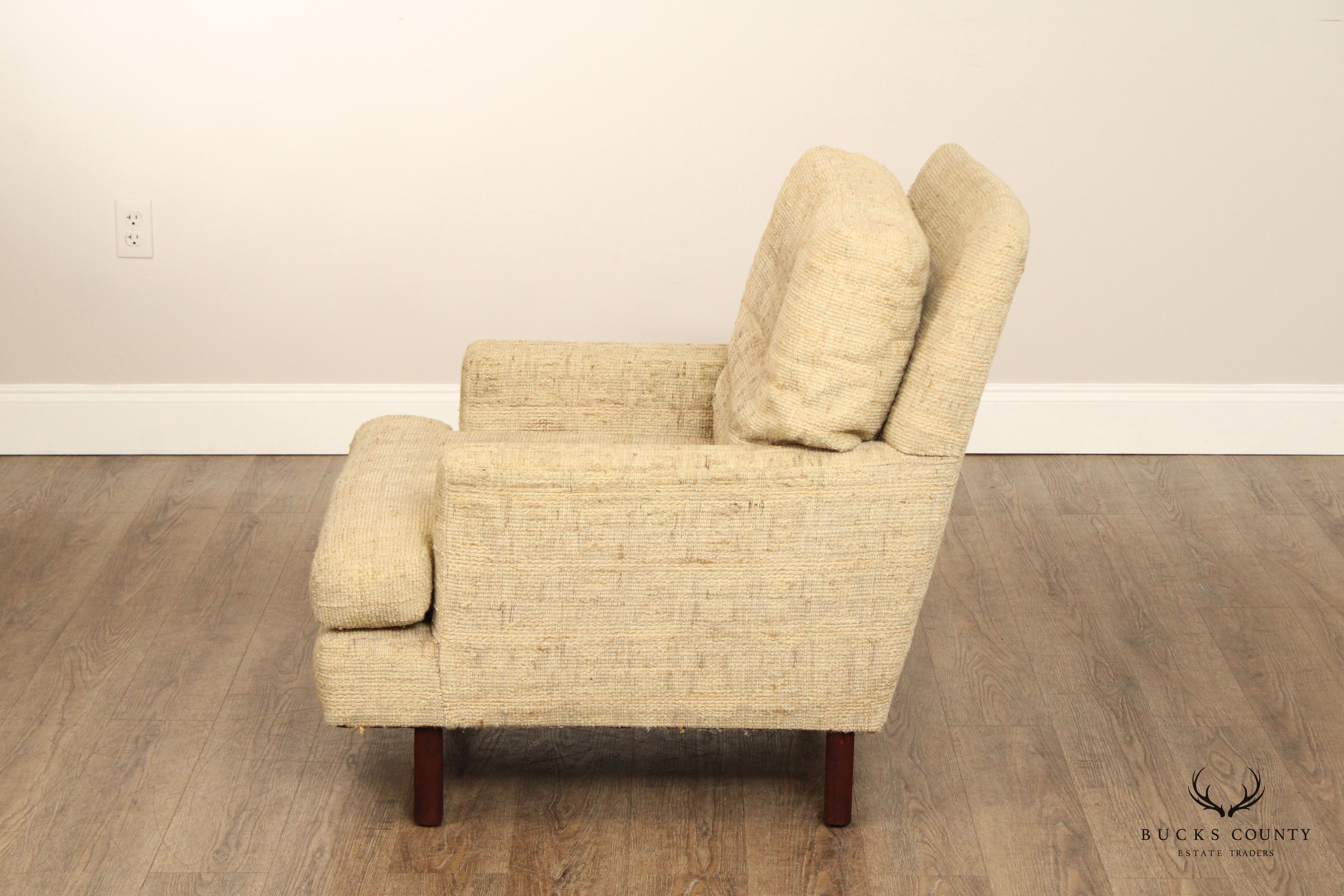 Mid Century Modern Upholstered Club Lounge Chair On Walnut Legs