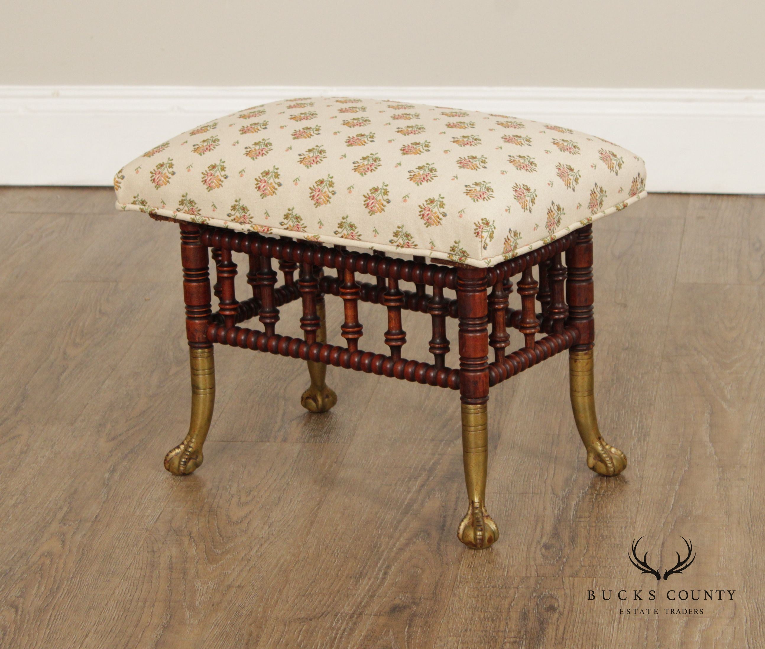 Victorian Brass and Carved Stick and Ball Stool