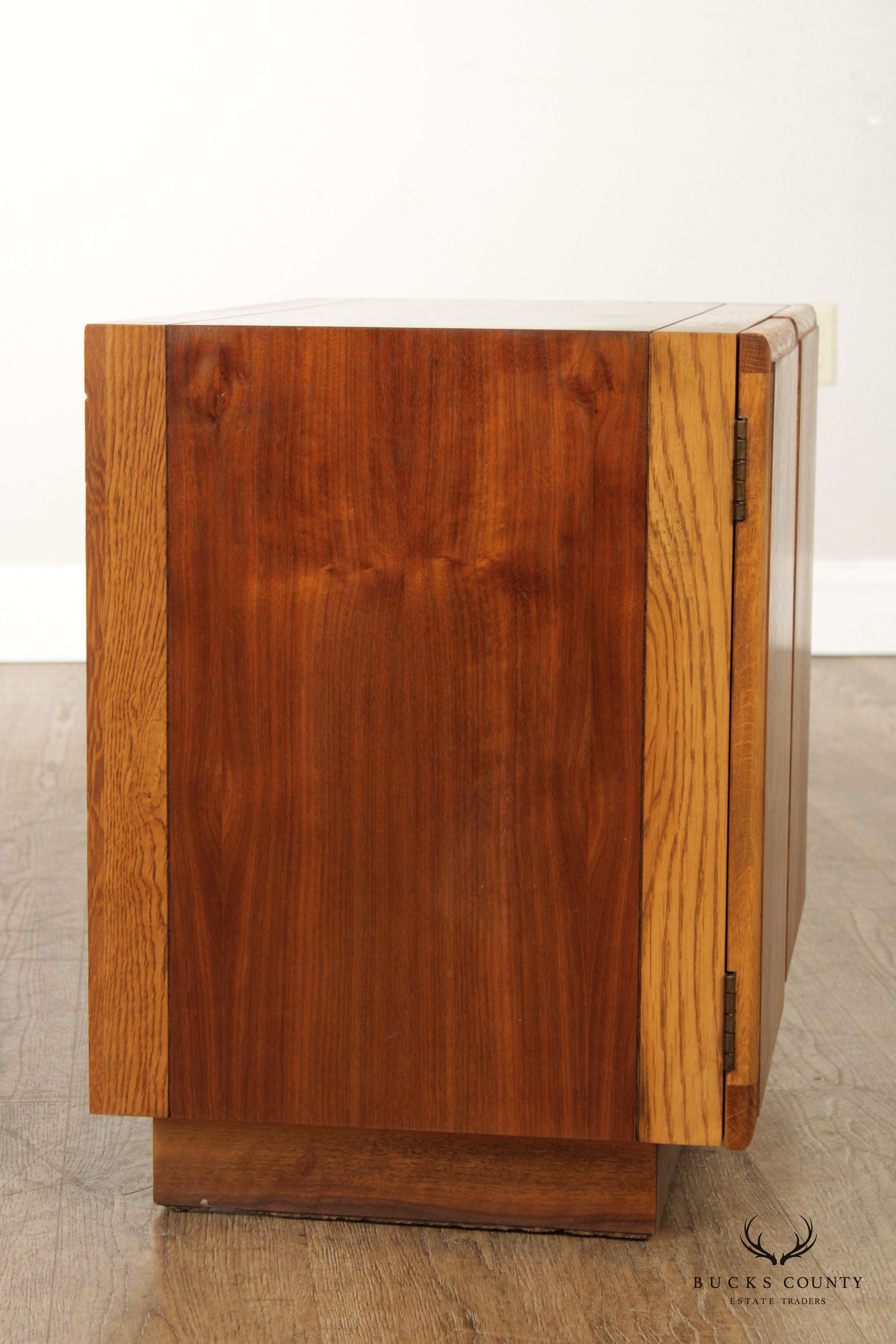 Lane Mid Century Modern Pair of Walnut Cabinet Nightstands