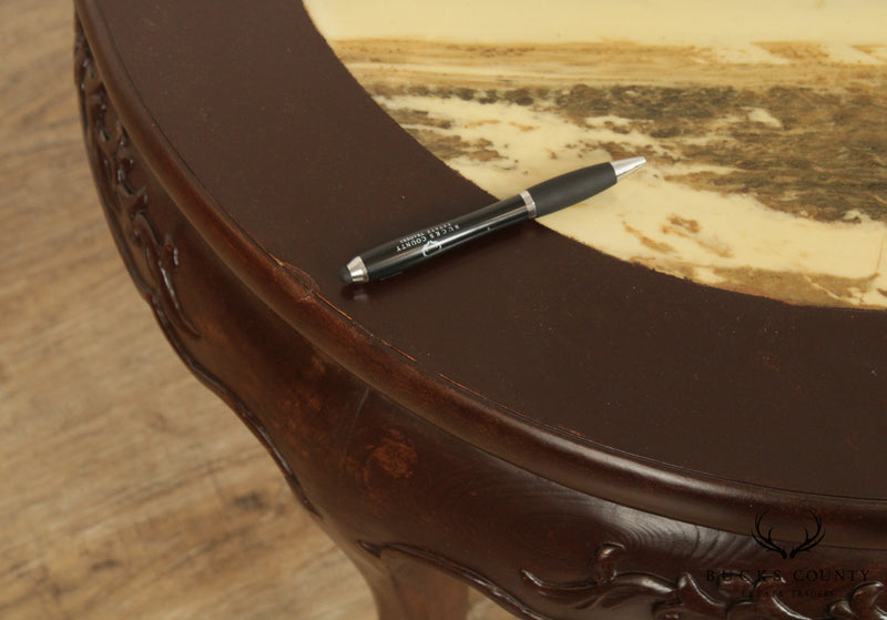 Vintage Asian Hardwood Marble Top Coffee Table