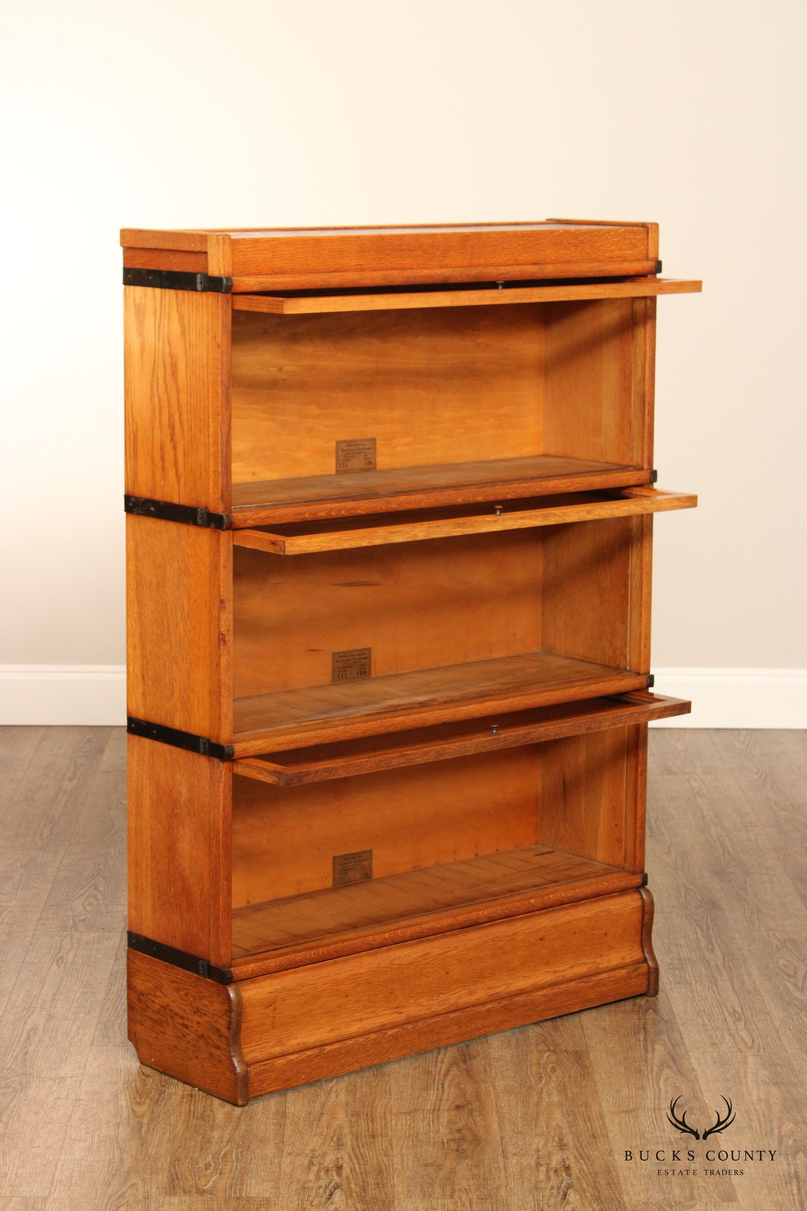 Globe Wernicke Antique Oak Three-Stack Barrister Bookcase