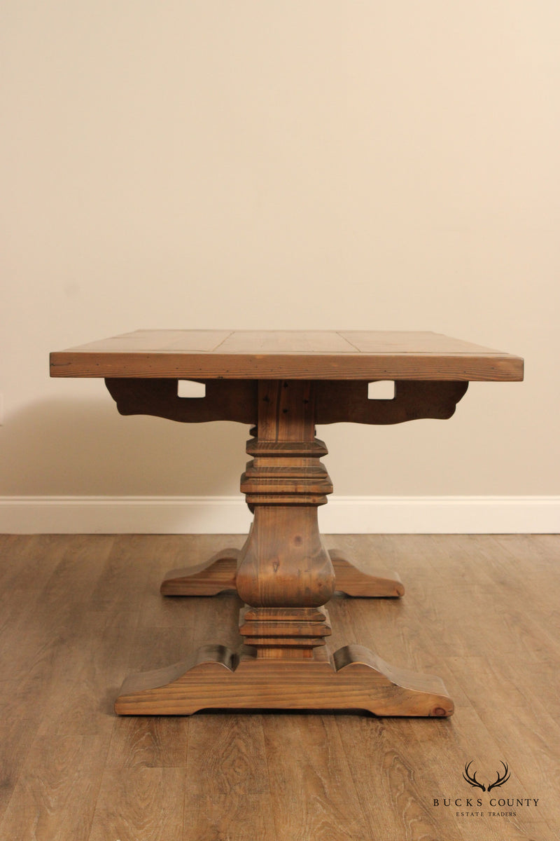 Modern Solid Pine Expandable Trestle Dining Table